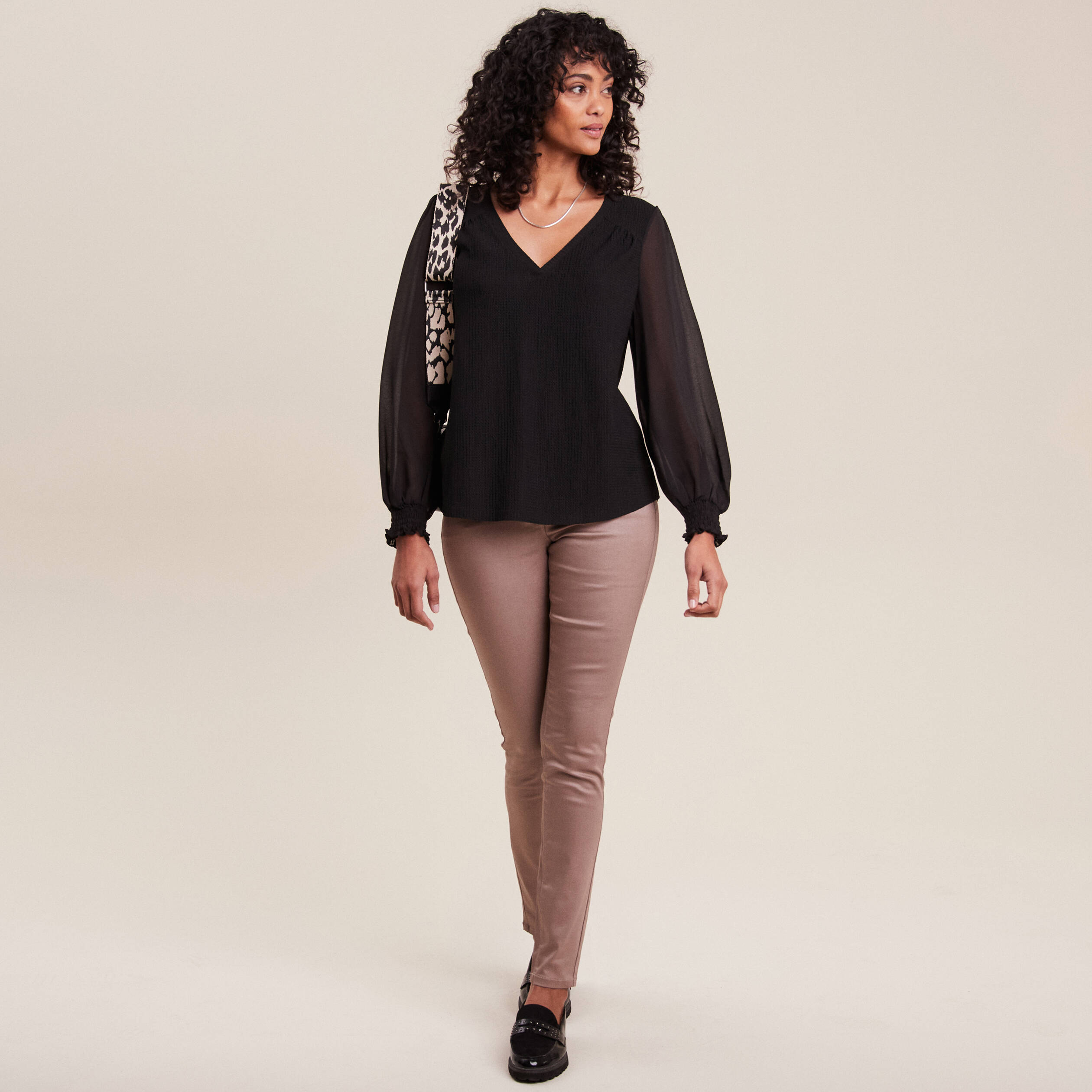 Blouse bi-matière noir femme