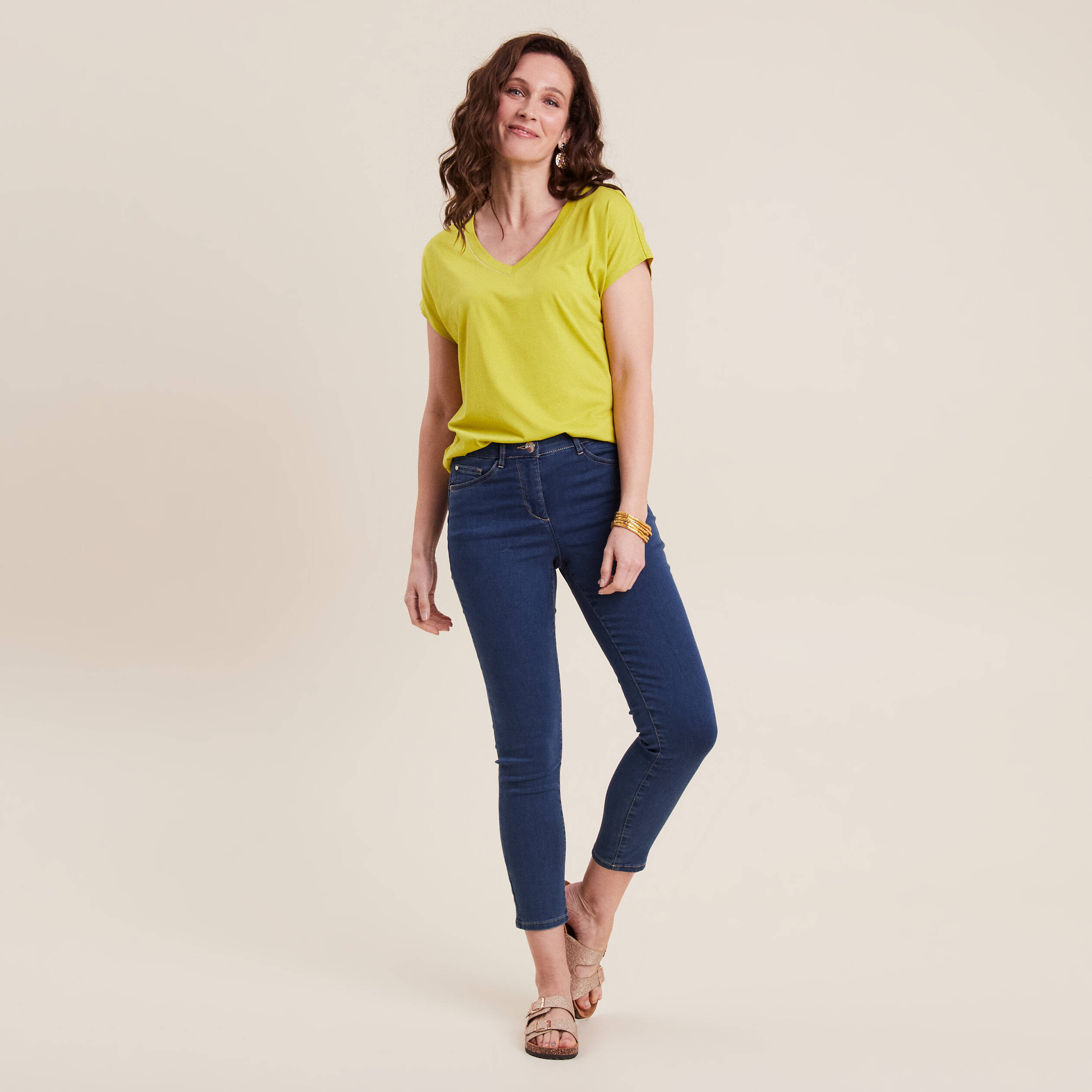 T-shirt manches courtes vert anis femme