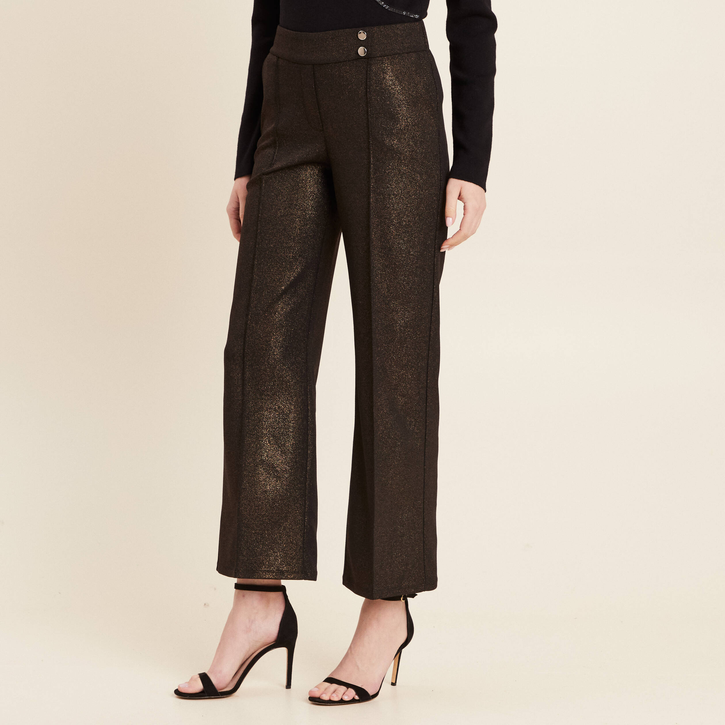 Pantalon large paillettes noir femme