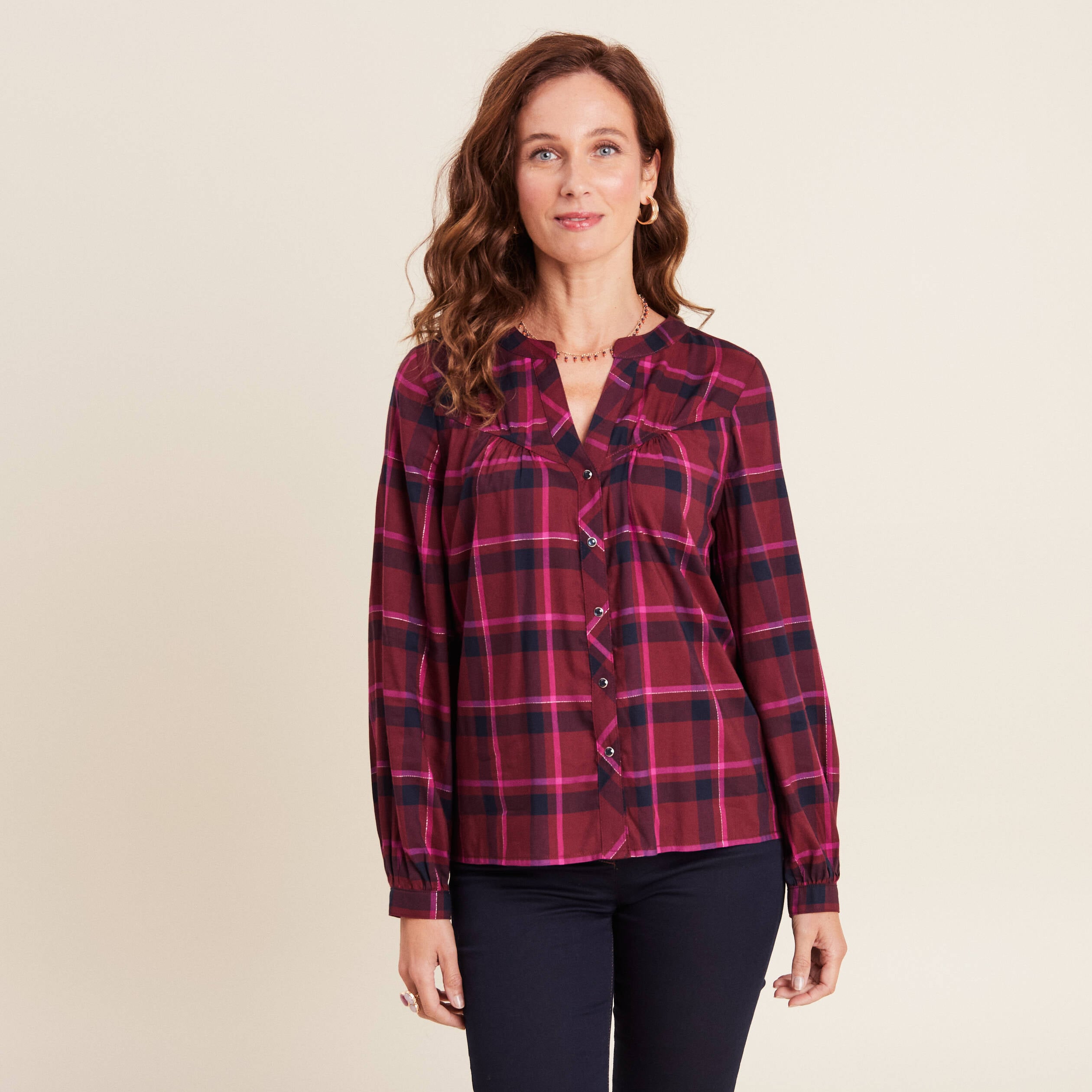 Blouse manches longues rose framboise femme