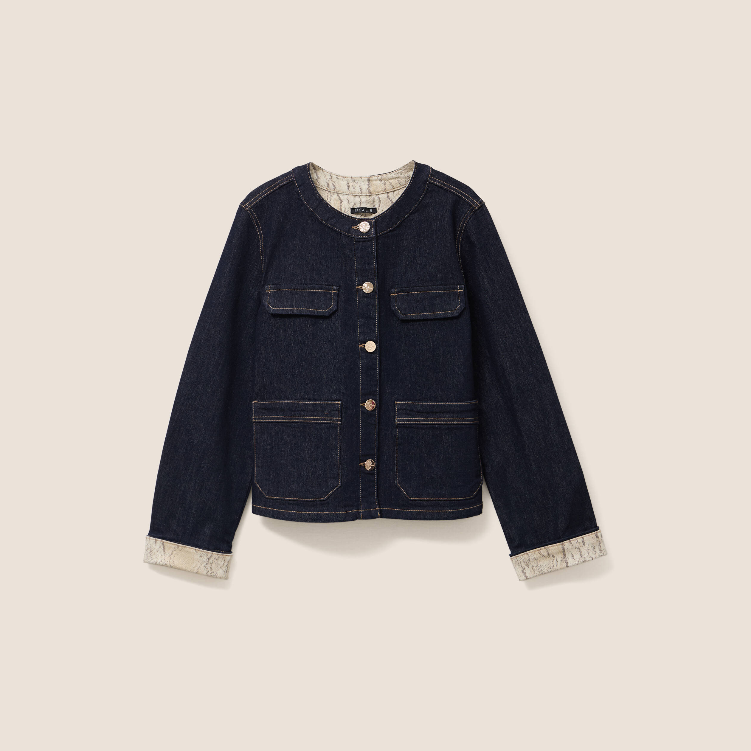 veste sans col denim brut femme Veste sans col denim brut femme