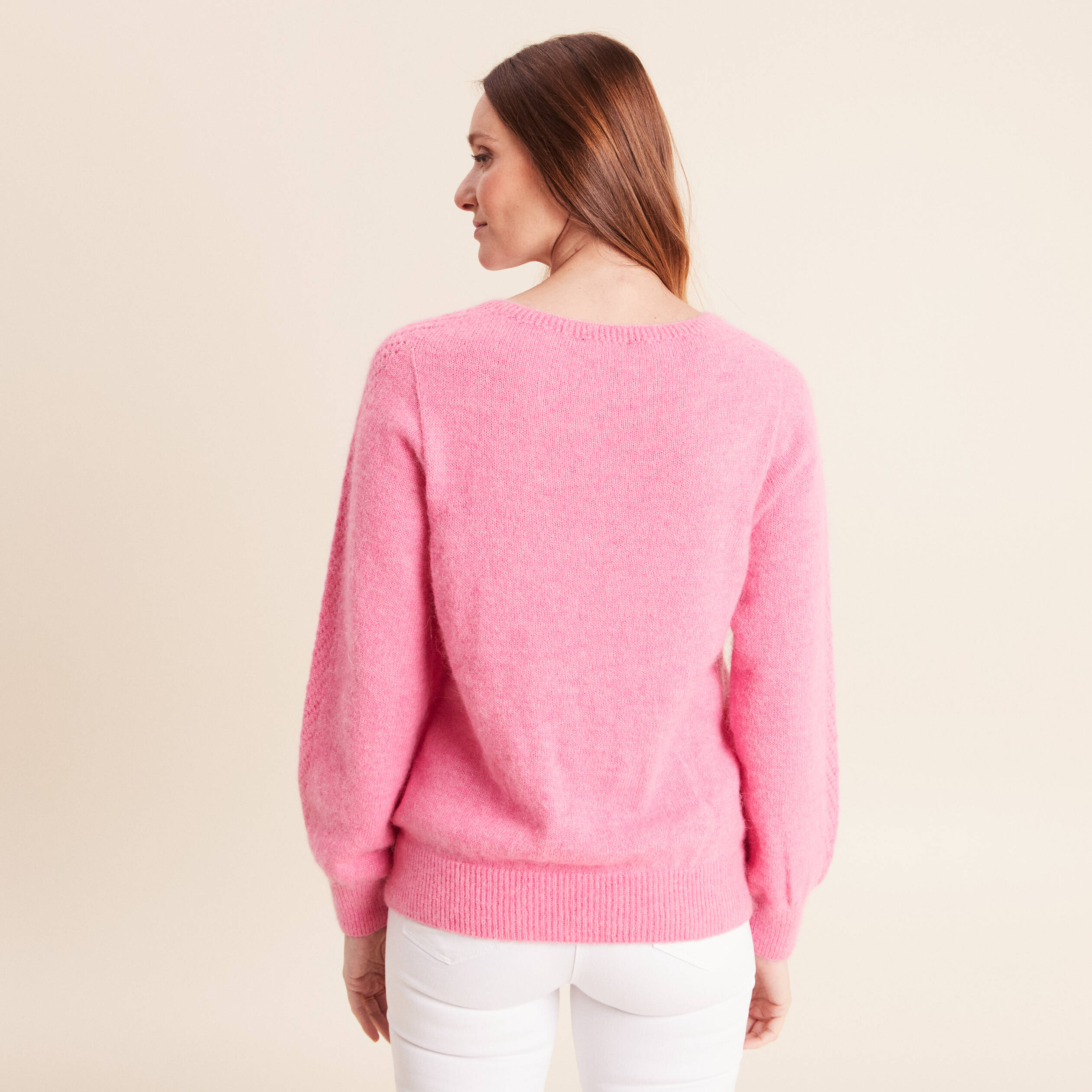 Pull confectionn&eacute; en France rose fushia femme