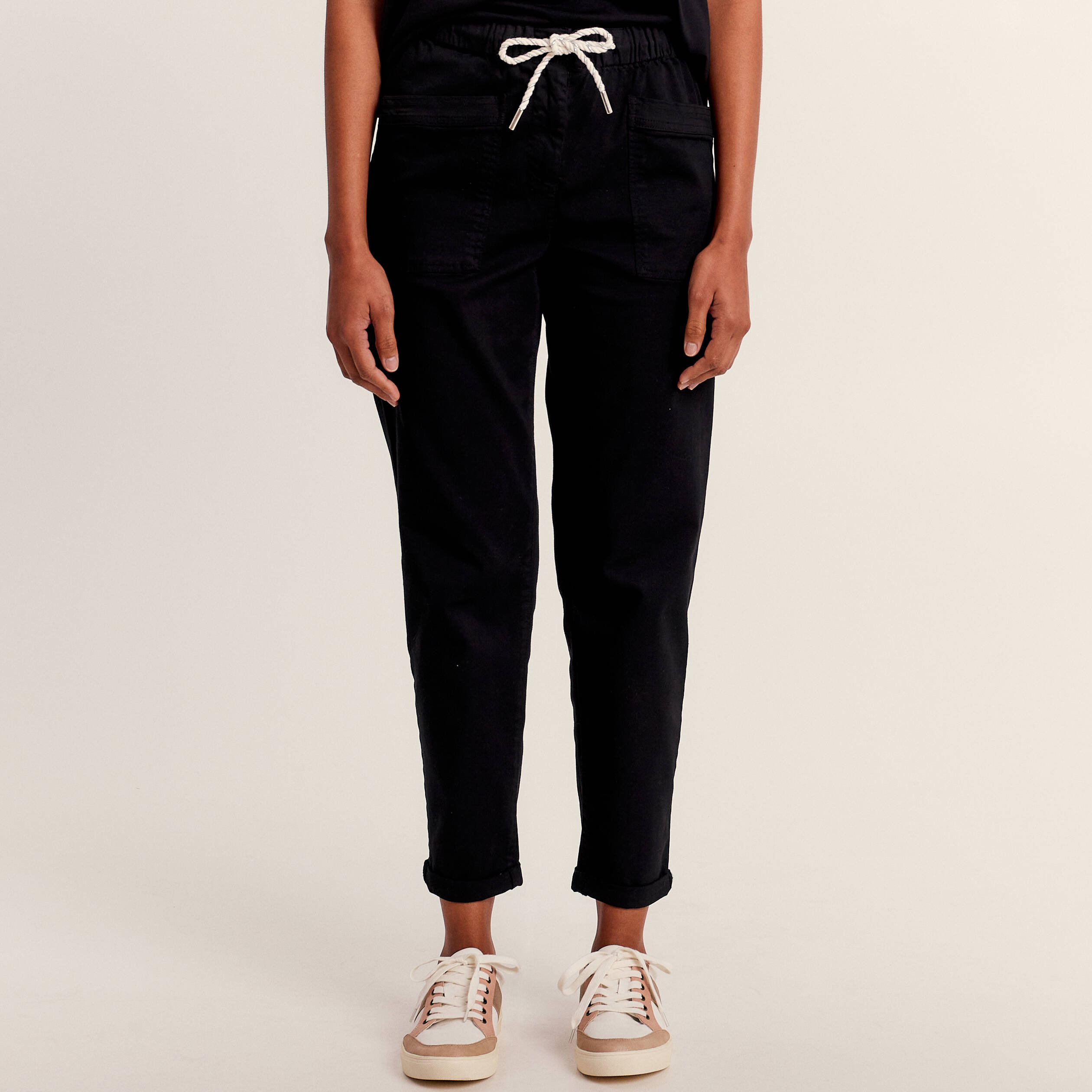 Pantalon coupe droite à coulisse vert foncé femme