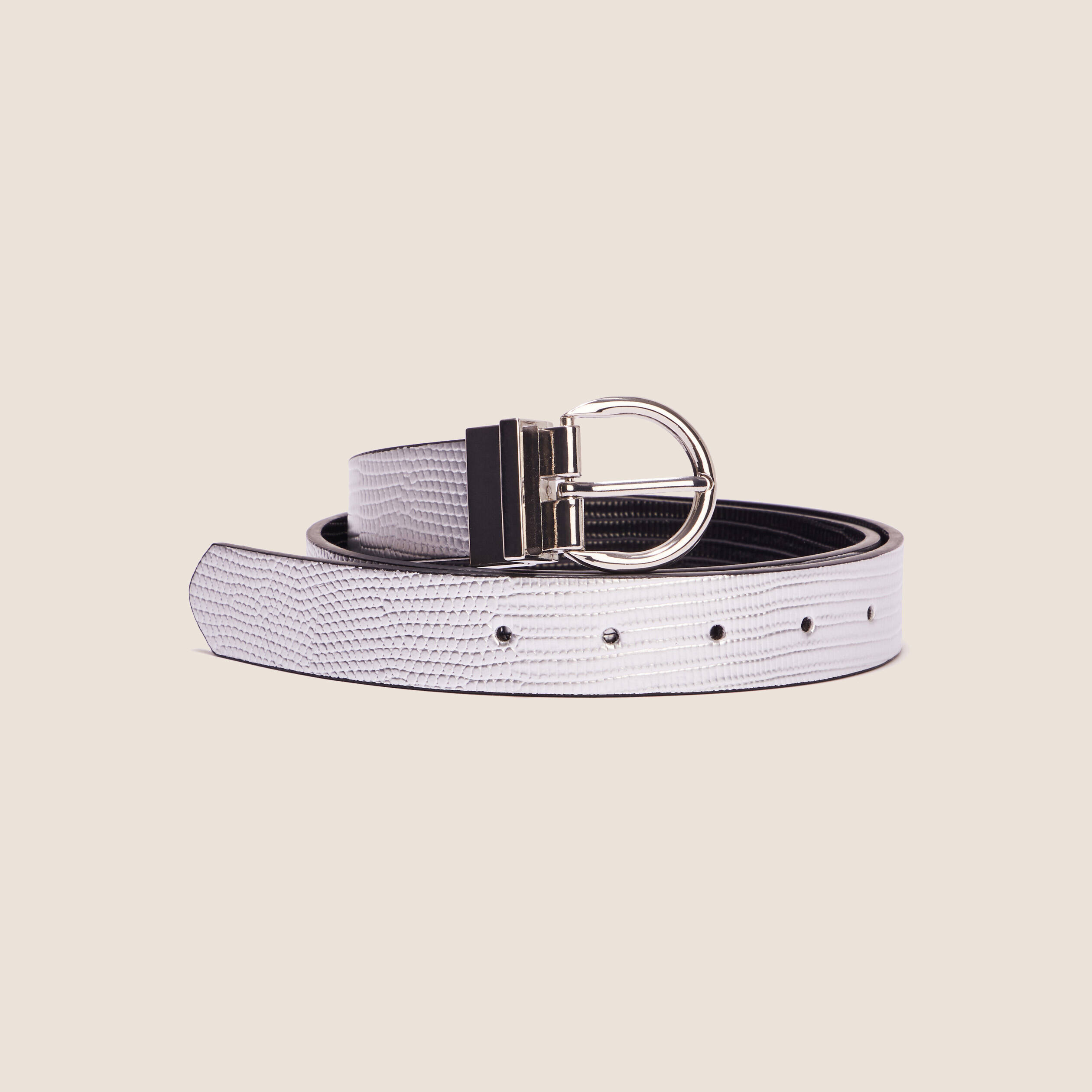 Ceinture croco métallisée couleur argent femme