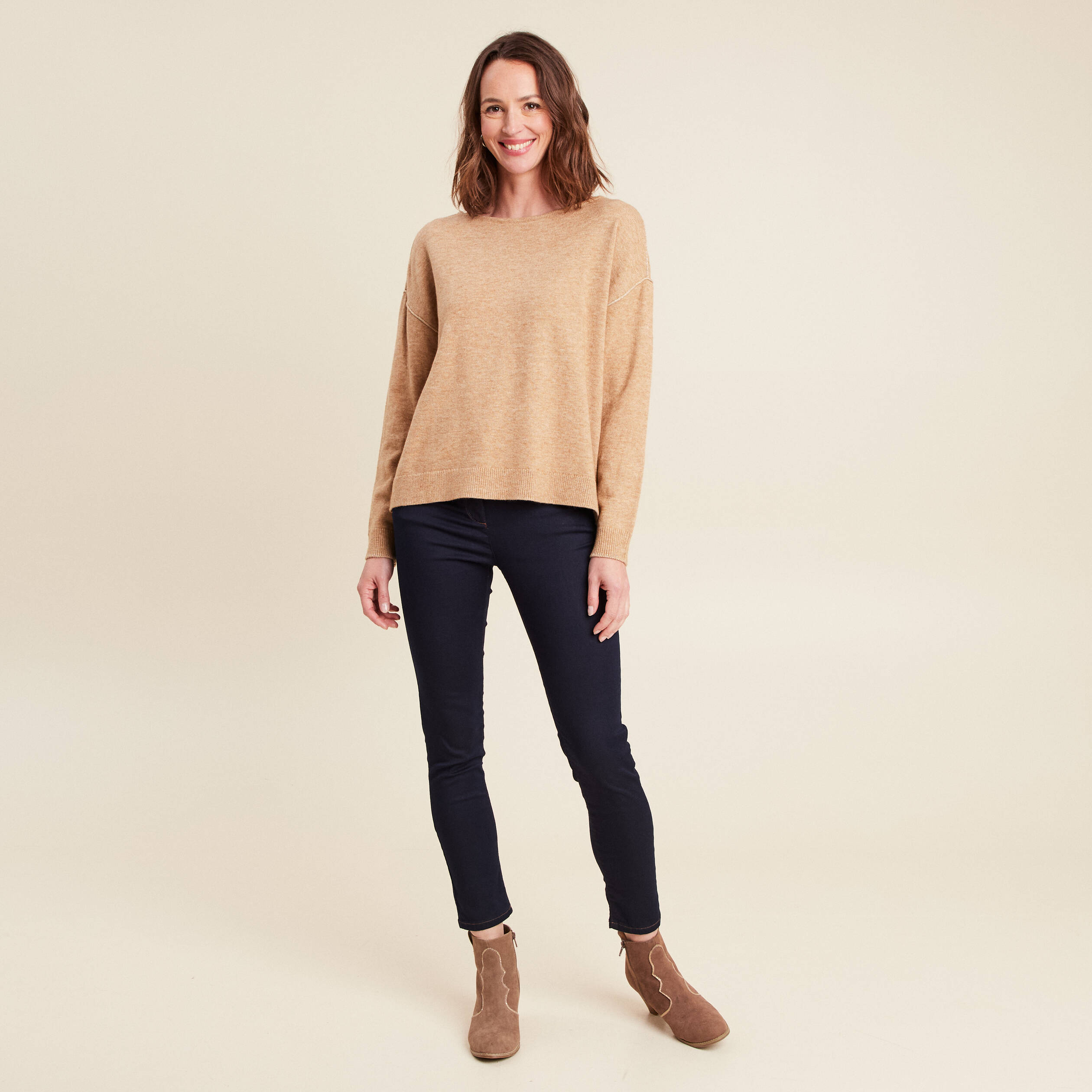 Pull manches longues beige femme