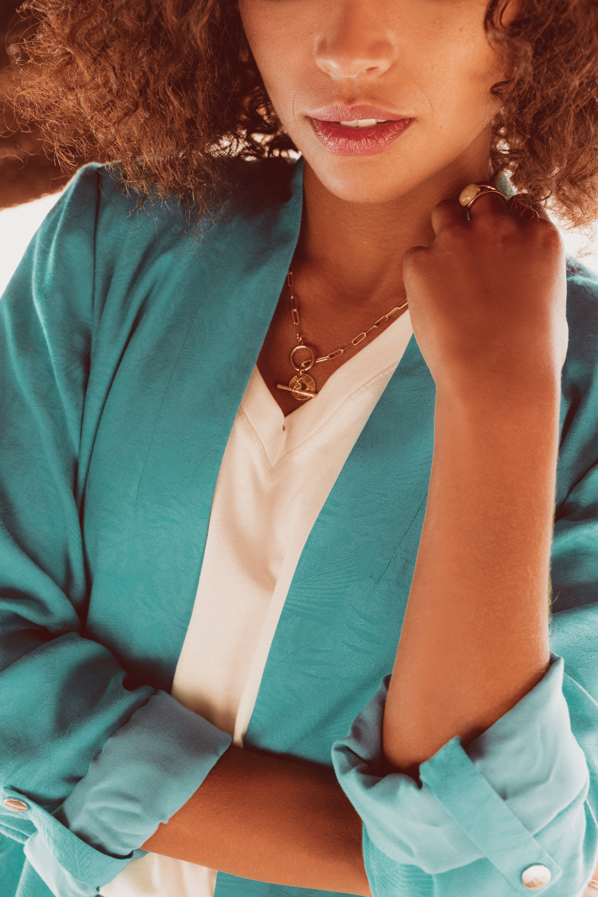 Veste droite fluide vert femme