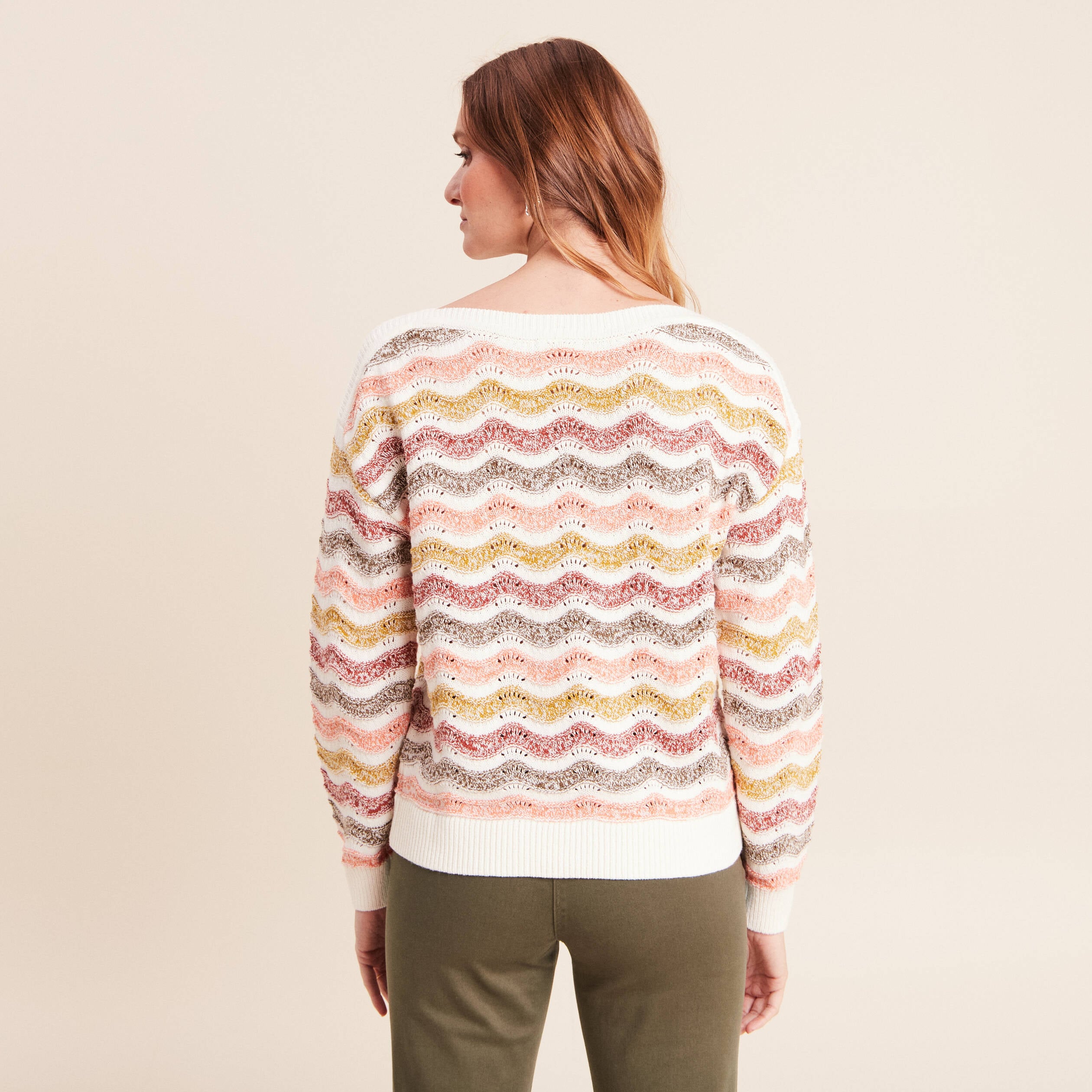 Pull col bateau manches longues vert femme