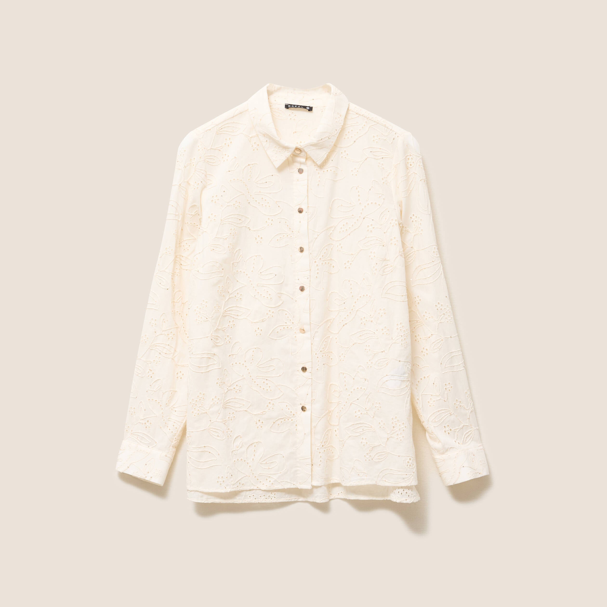 Chemise droite manches longues ecru femme