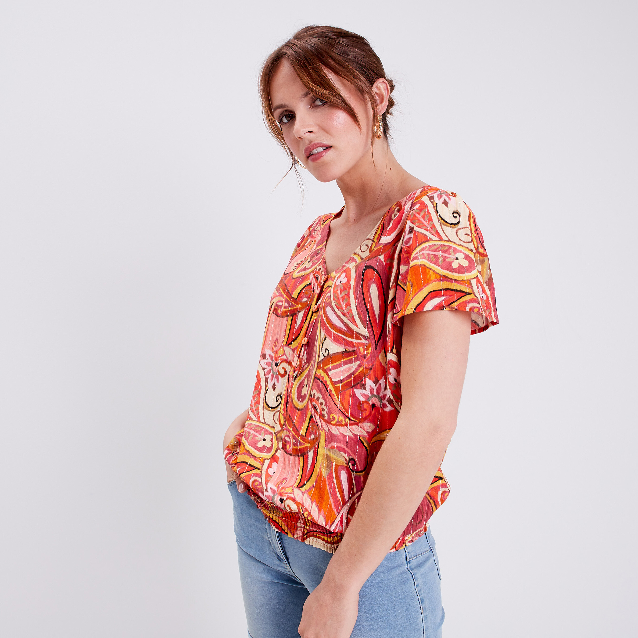 blouse manches courtes orange femme Blouse manches courtes orange femme