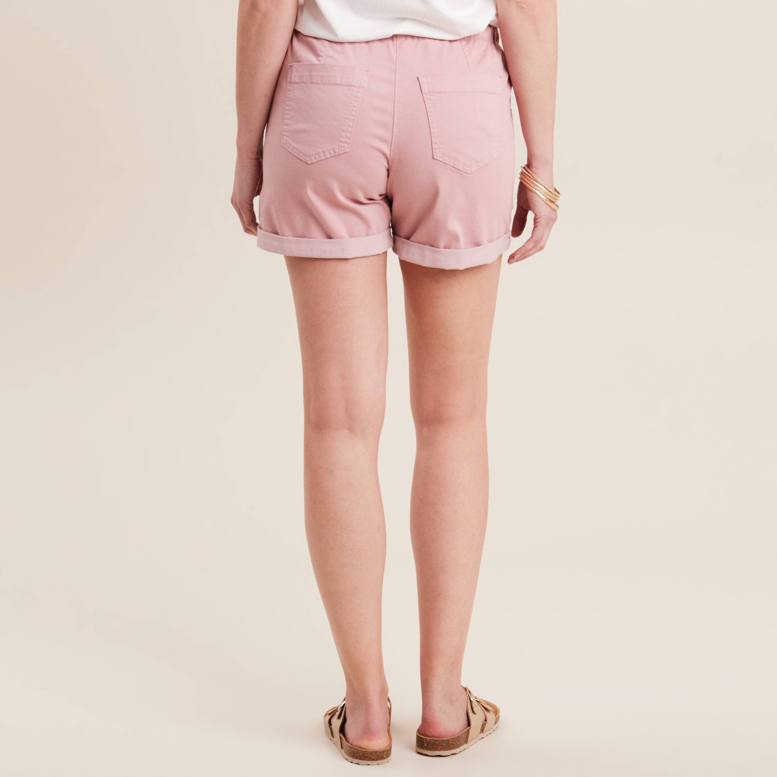 Short droit taille élastiquée rose pastel femme