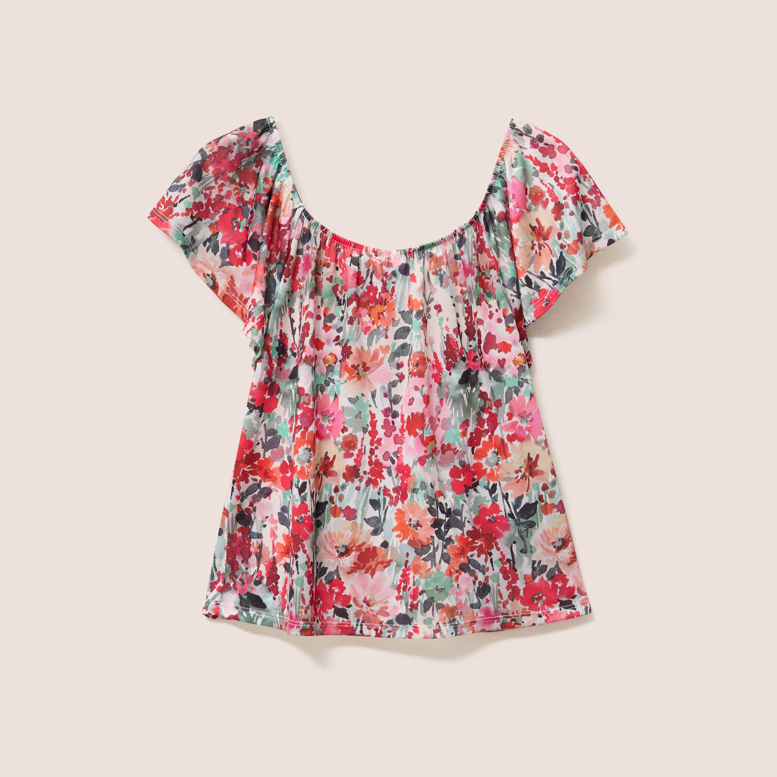 Blouse droite col rond manches courtes multicolore femme
