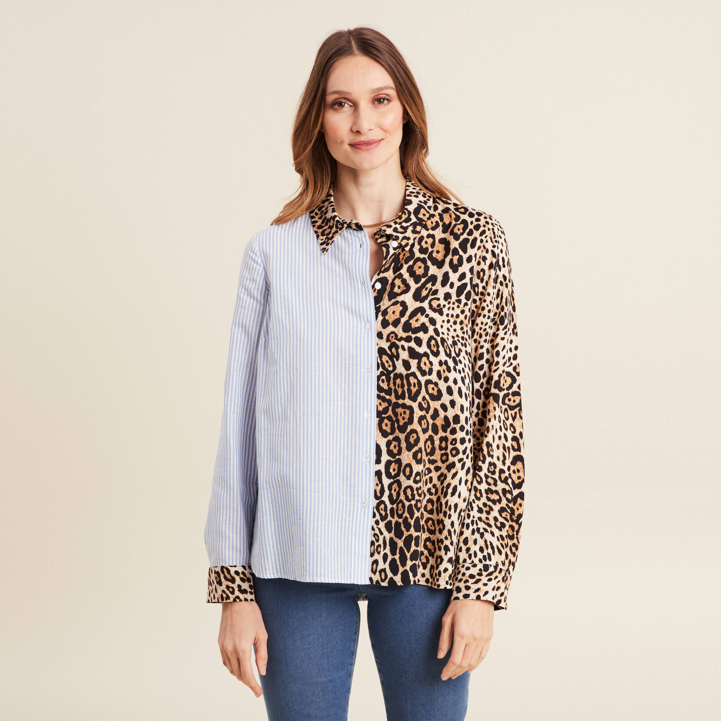 Chemise manches longues marron clair femme
