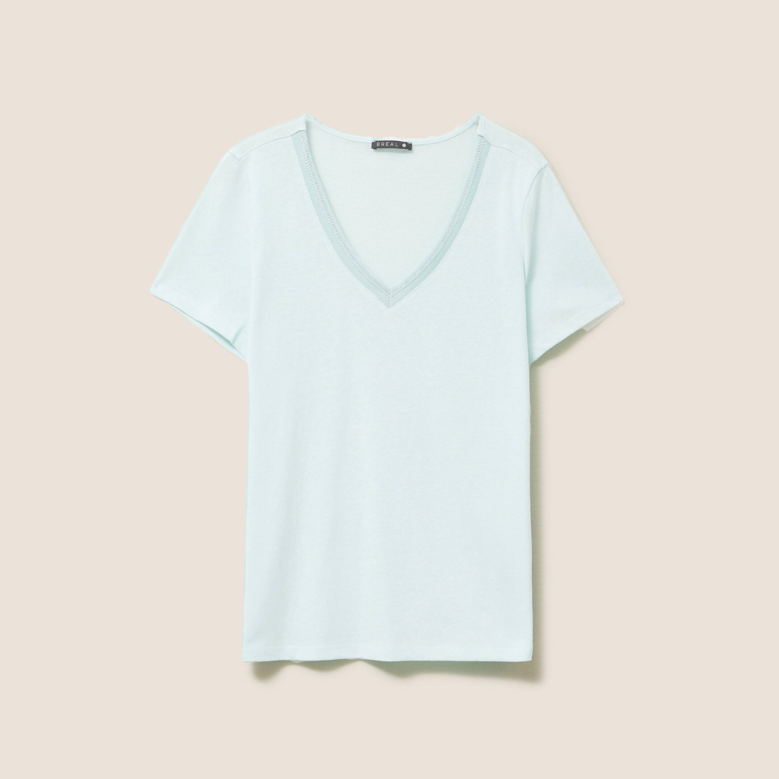 t shirt manches courtes col en v bleu turquoise femme T-shirt manches courtes col en V bleu turquoise femme
