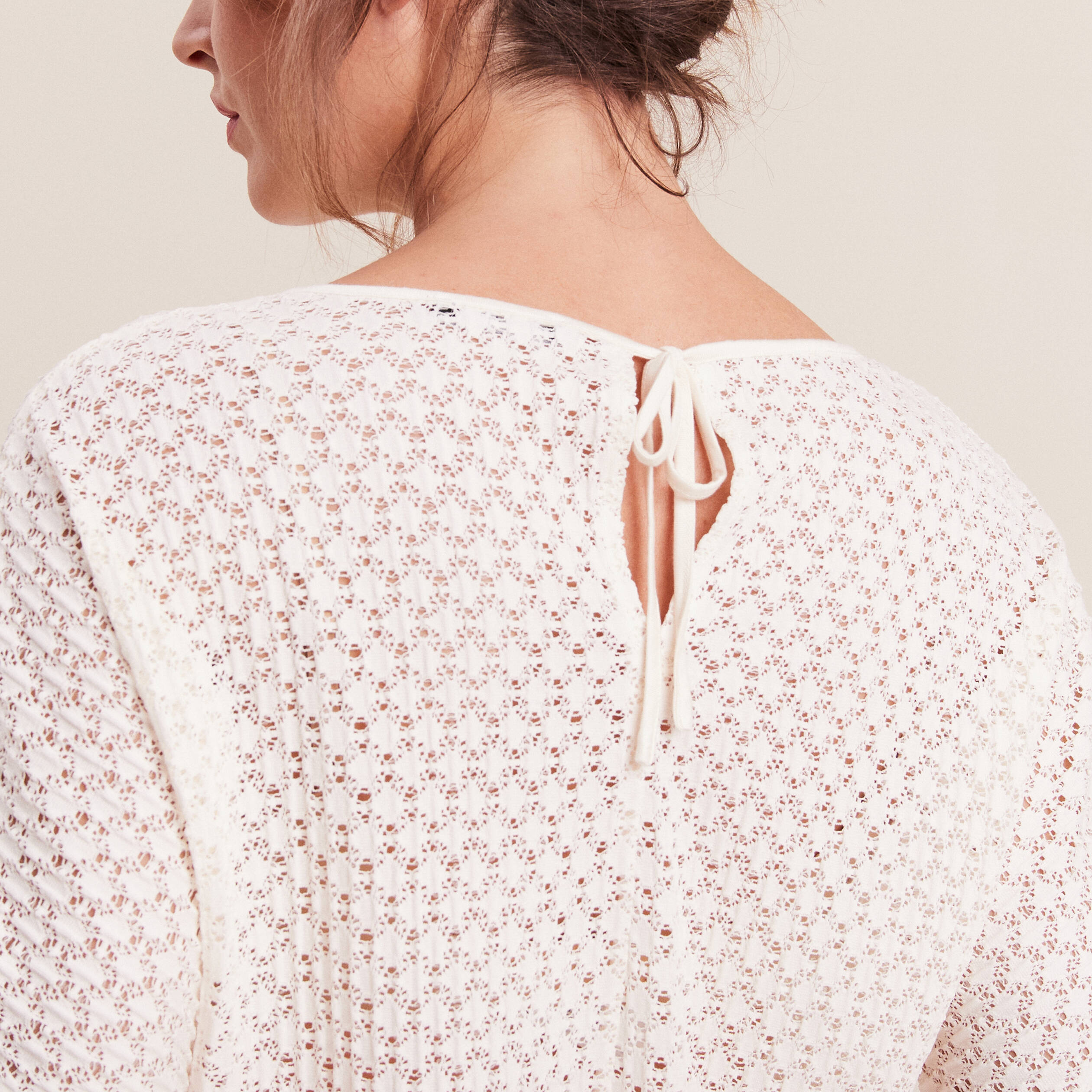 Blouse manches courtes crochet ecru femme