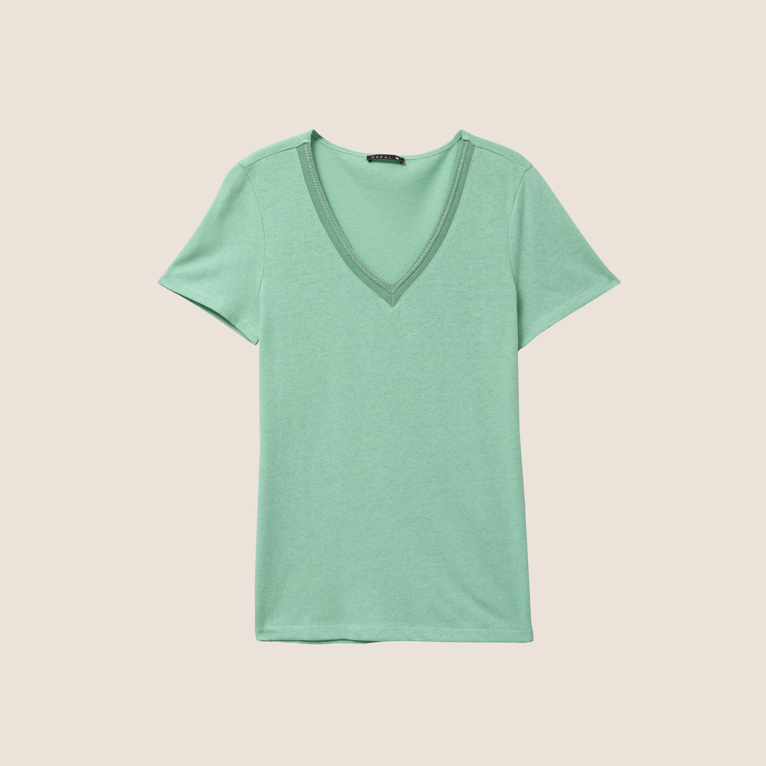 t shirt manches courtes col en v vert clair femme T-shirt manches courtes col en V vert clair femme