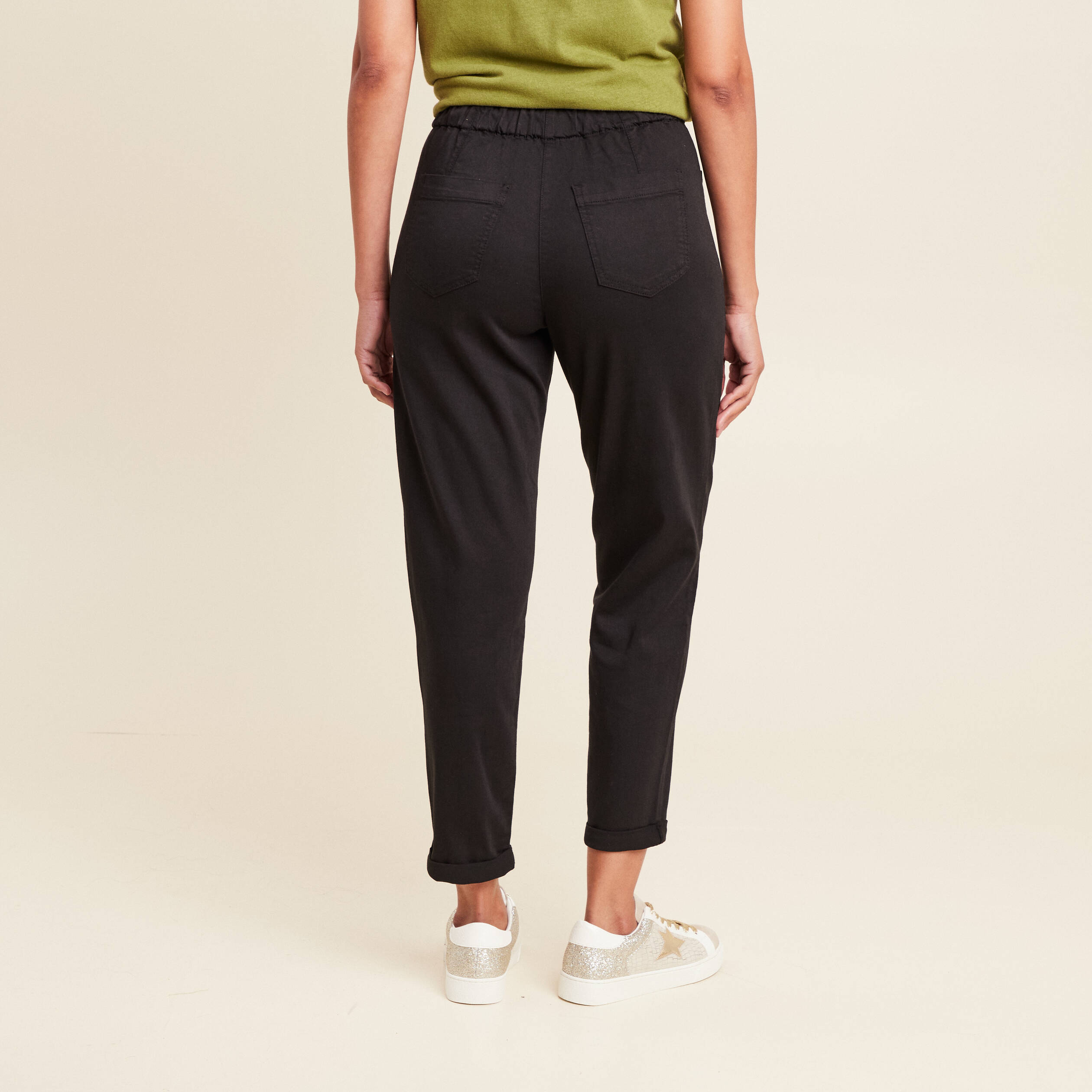 pantalon coupe droite a coulisse noir femme Pantalon coupe droite à coulisse noir femme