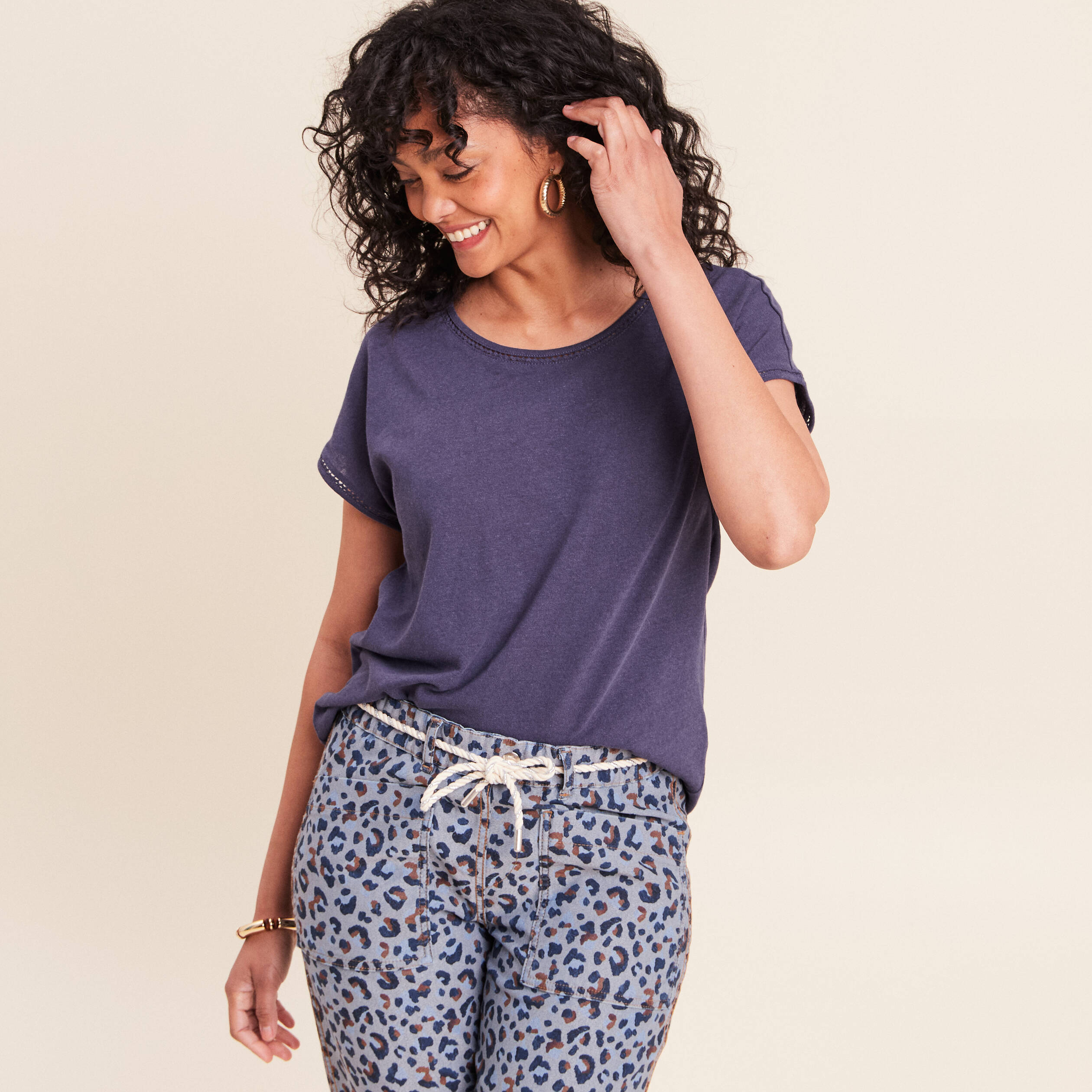 T-shirt col rond manches courtes bleu marine femme