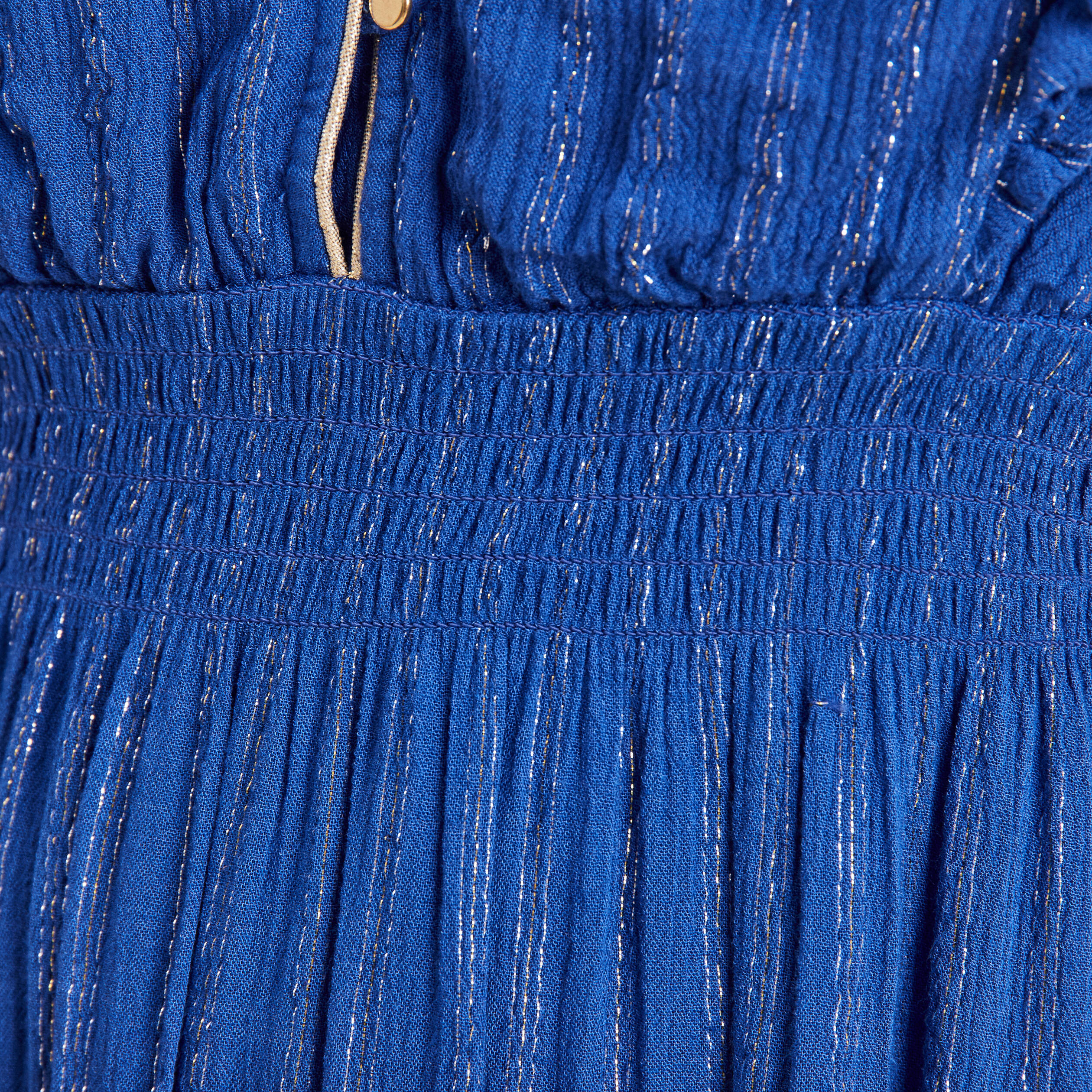 Robe droite fluide smockée bleu electrique femme