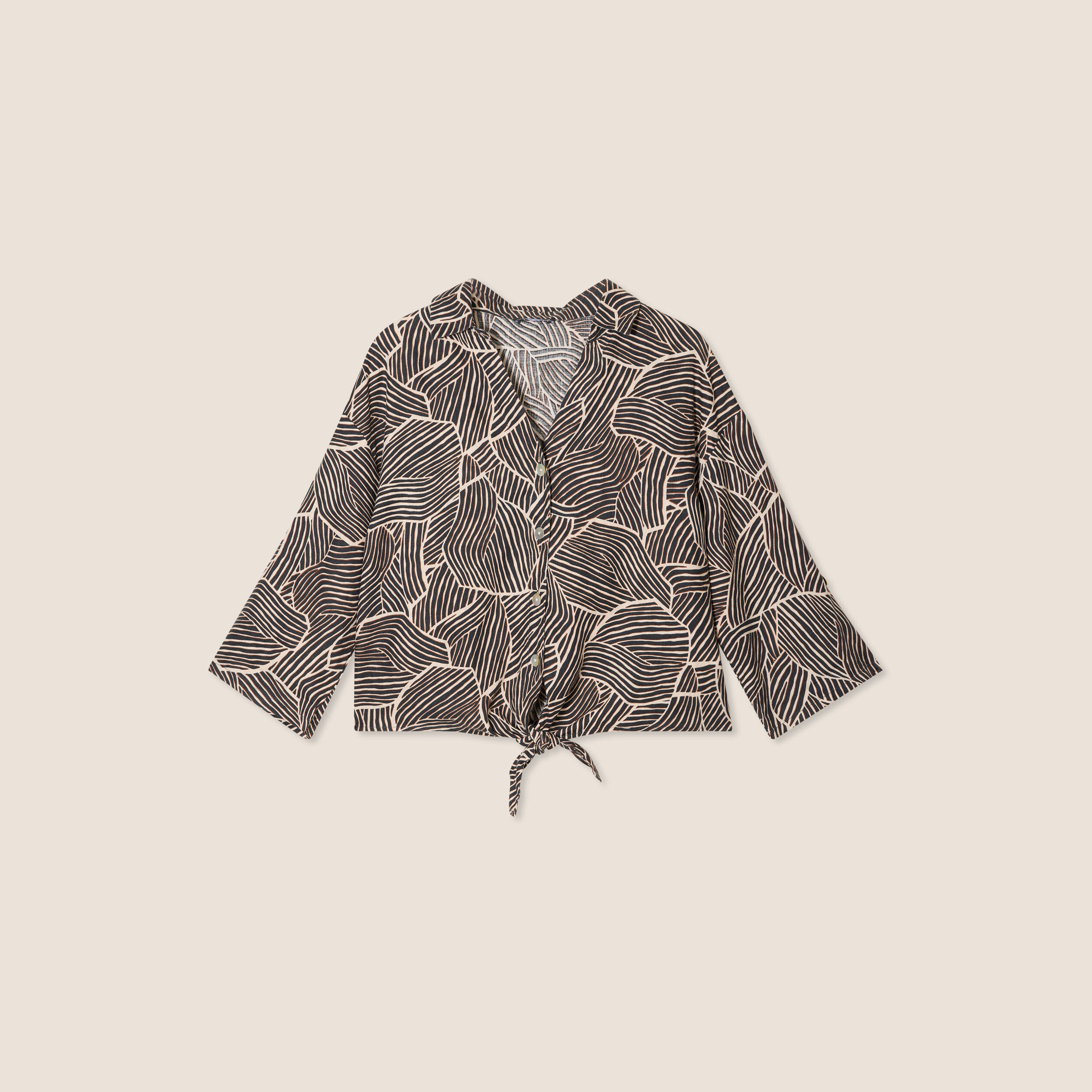 Chemise manches 3/4 nouée noir femme