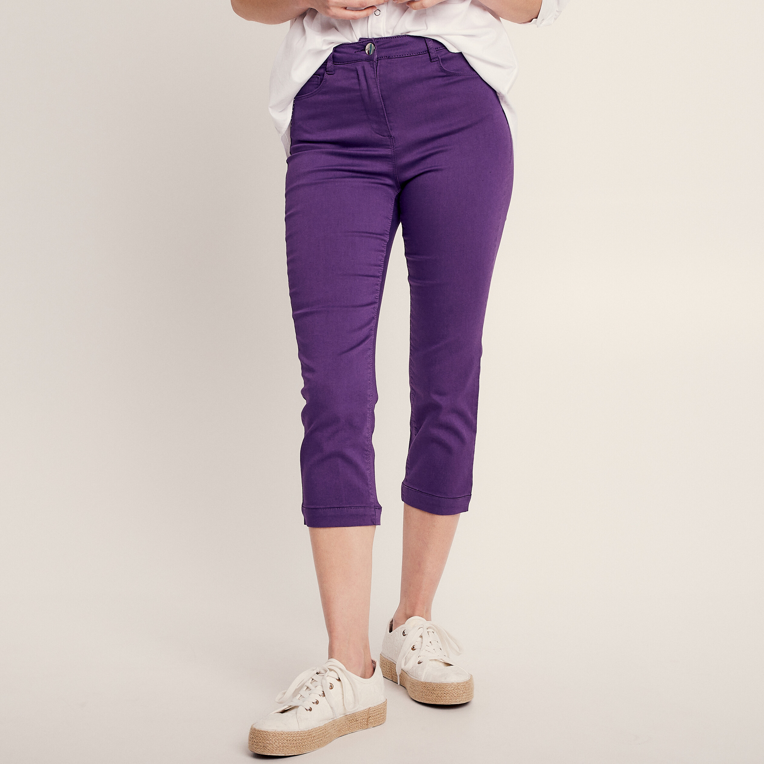Pantacourt droit taille haute violet foncé femme