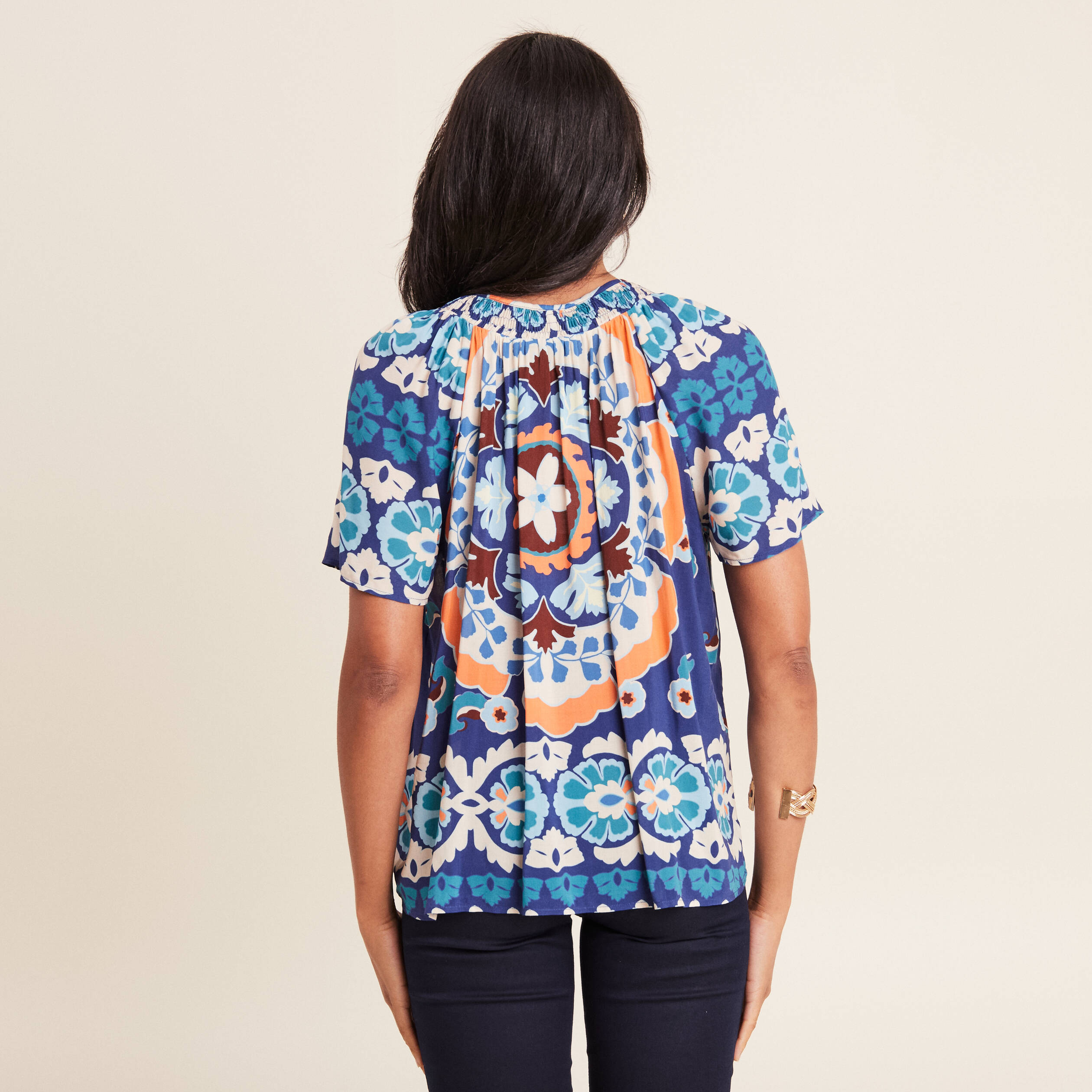 Blouse manches courtes bleu femme