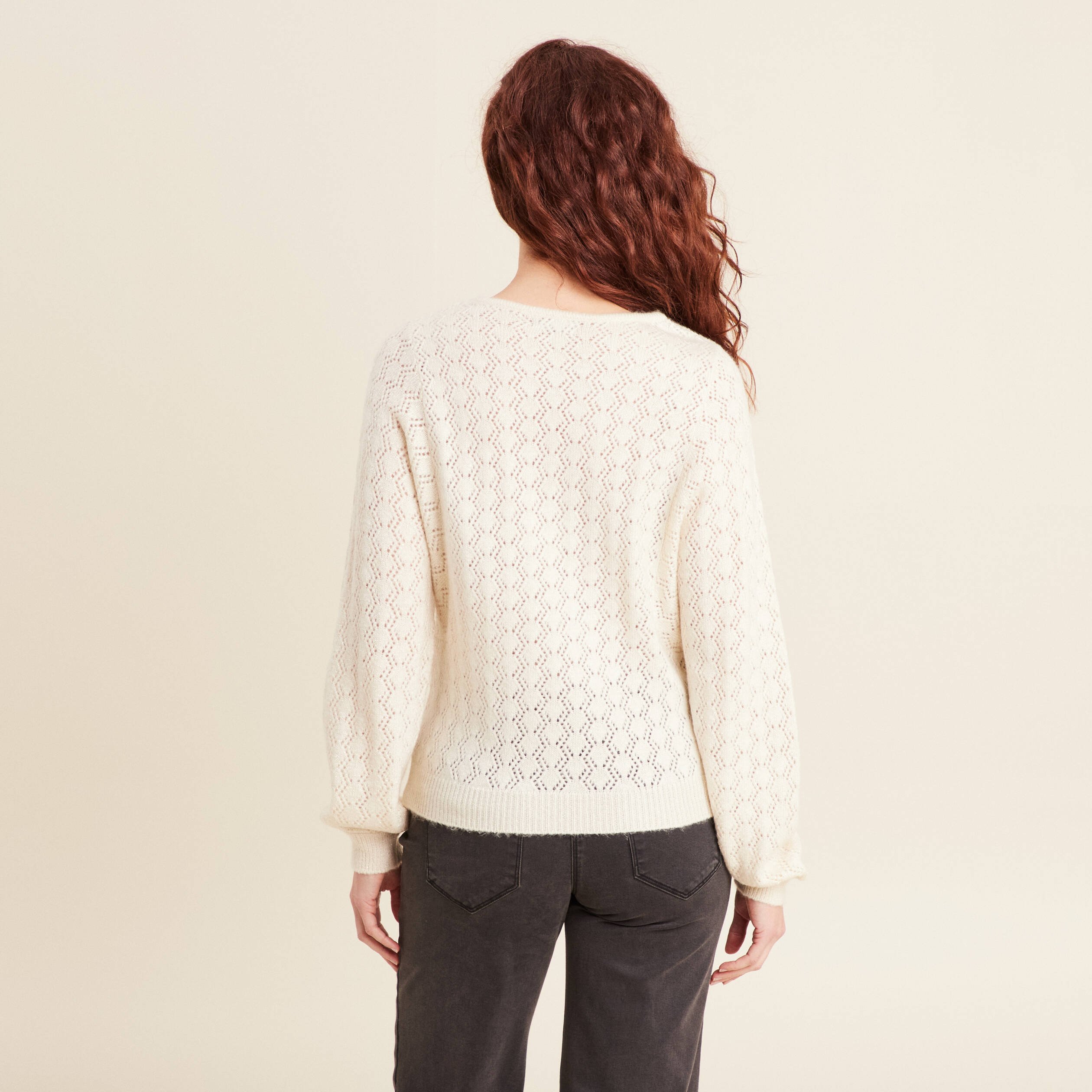 Pull manches longues ajouré sable femme