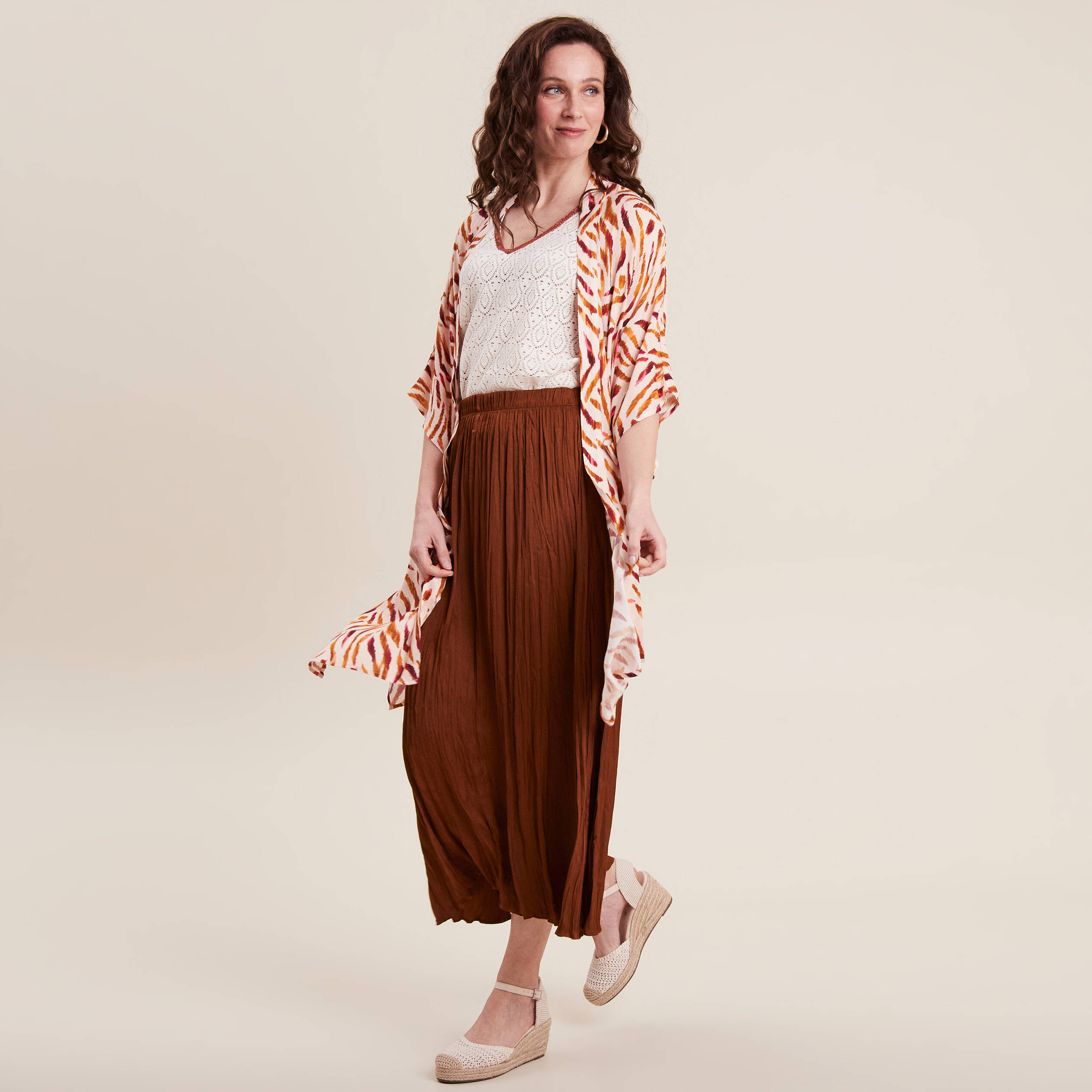 Jupe longue evasee satin marron fonce femme Breal