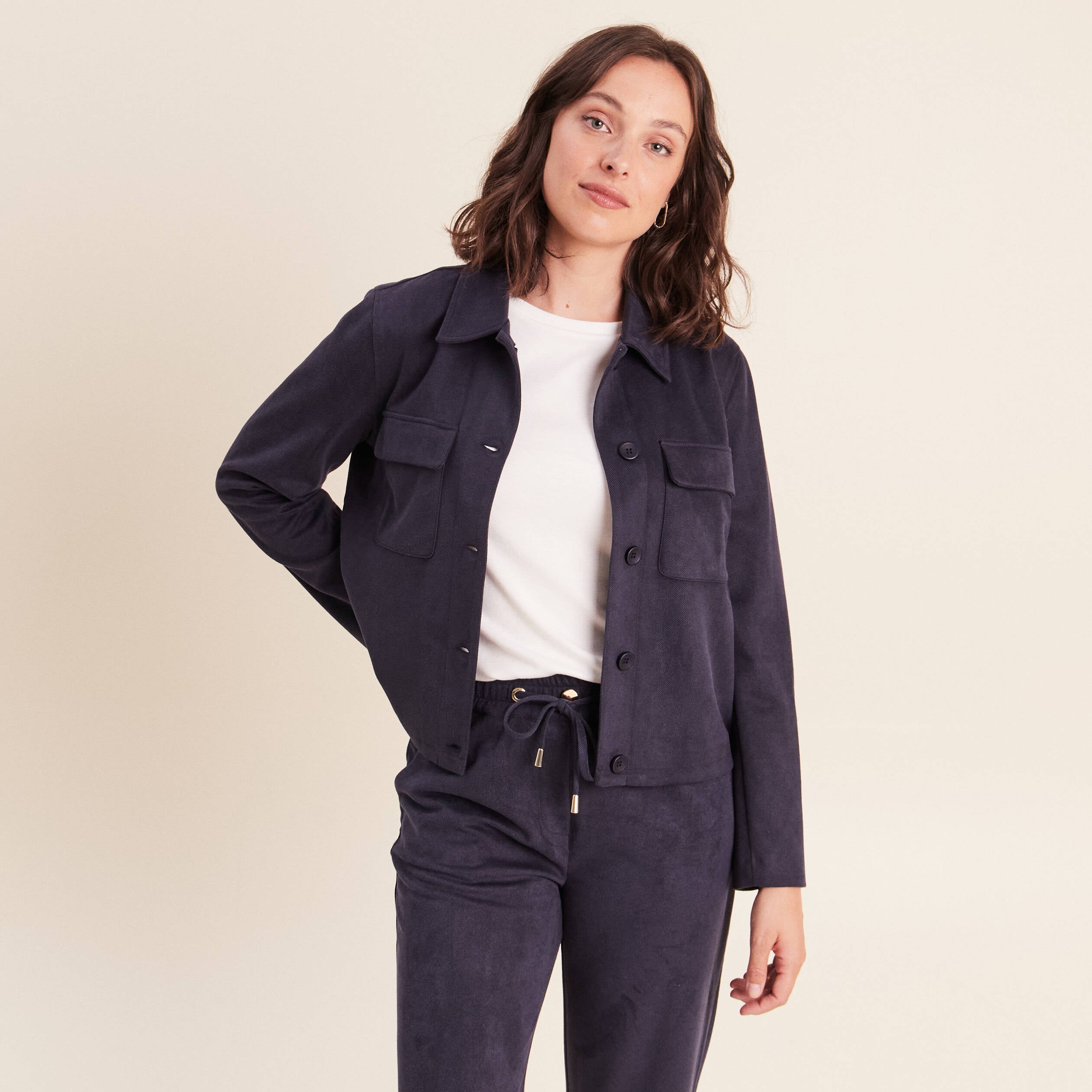 Veste doubl&eacute;e bleu fonc&eacute; femme