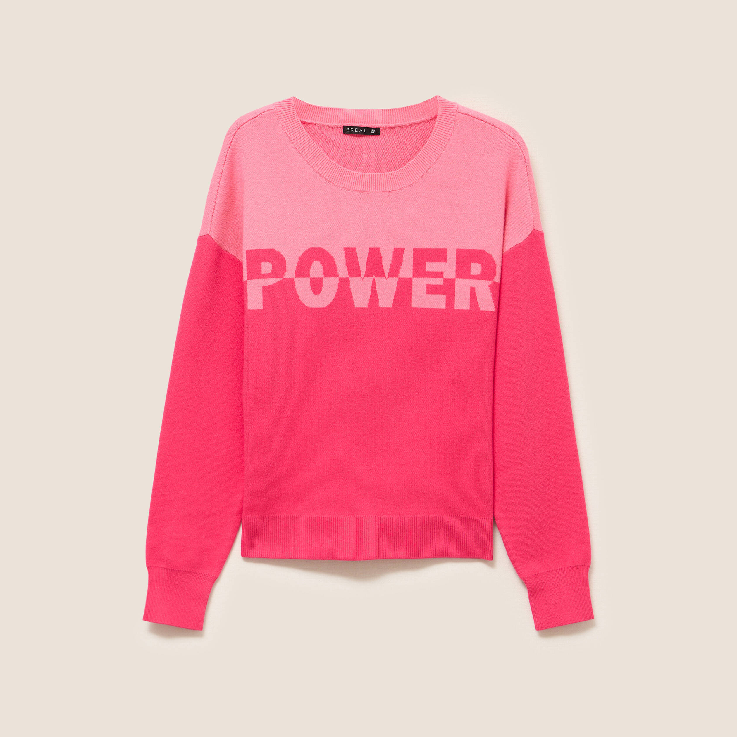 Pull col rond manches longues rose fushia femme
