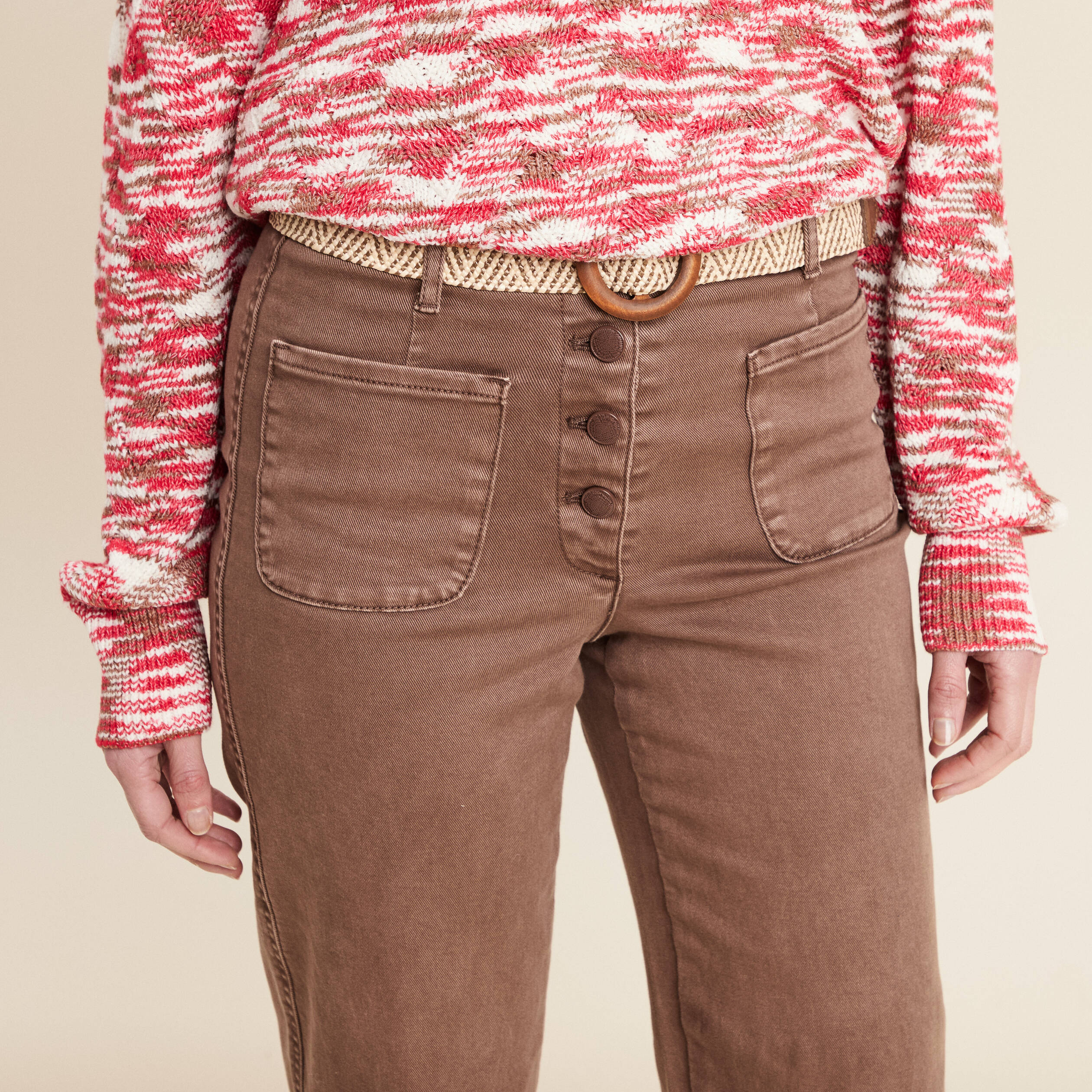 Pantalon large ceinturé 7/8ème bordeaux femme