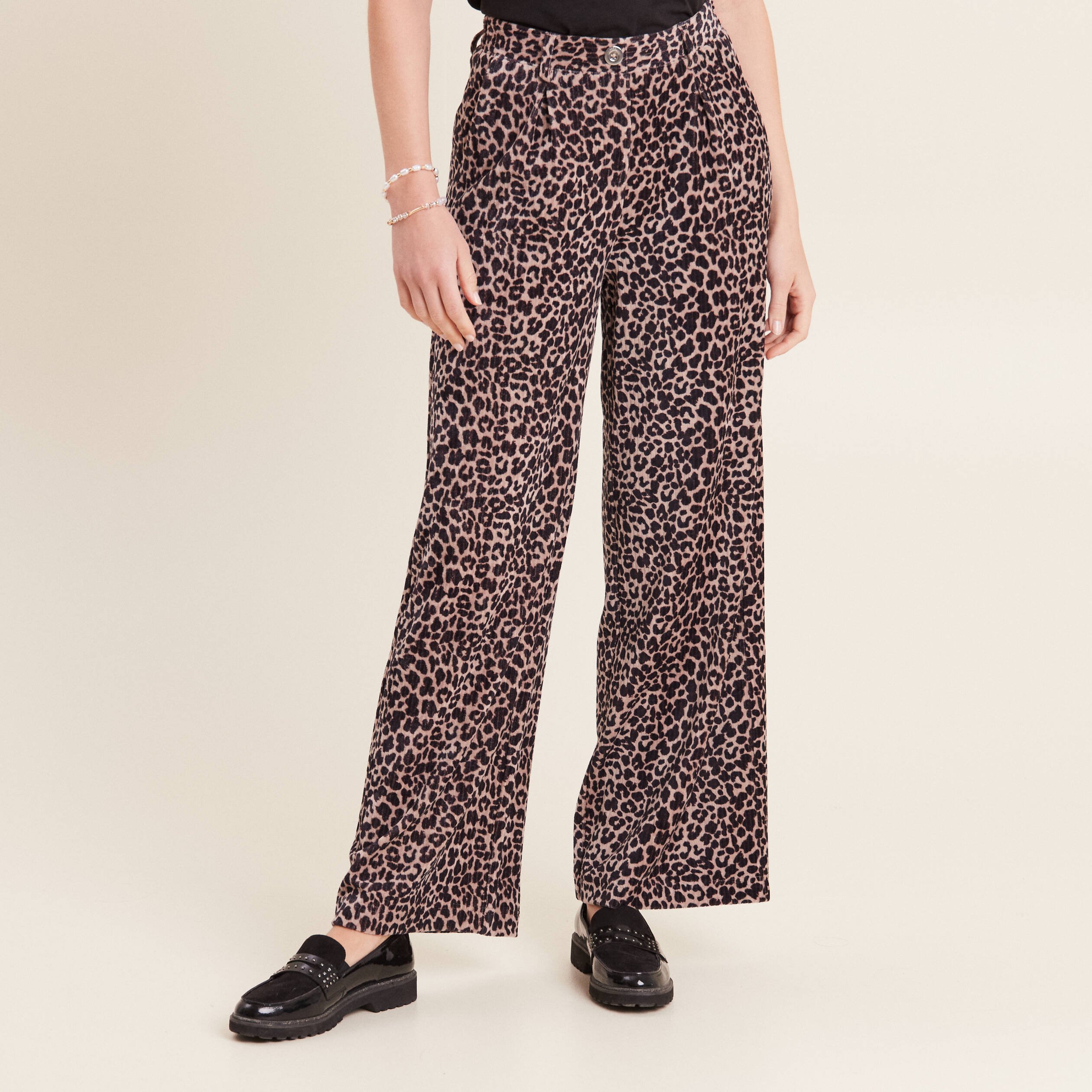 Pantalon large velours beige femme