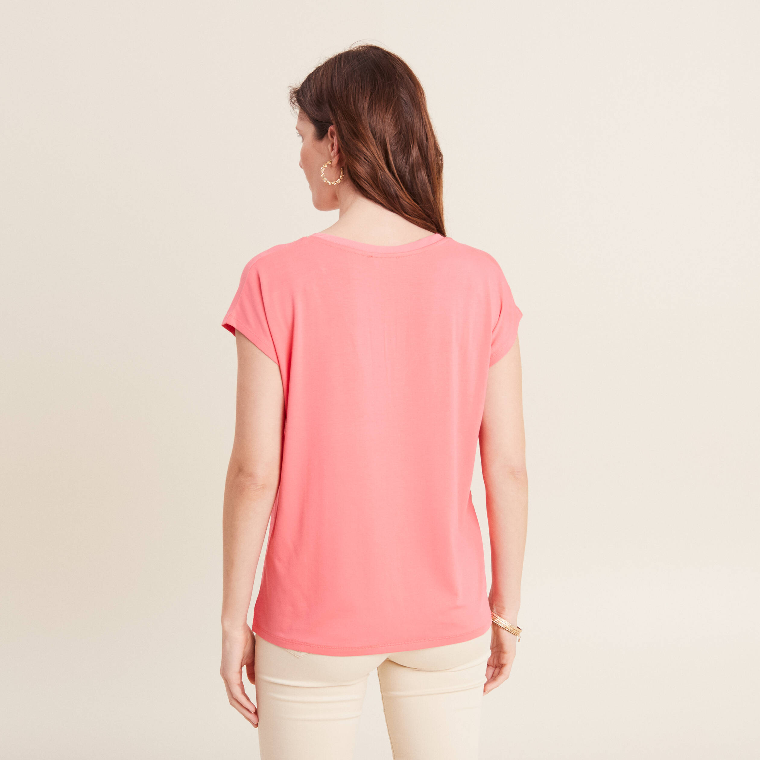 T-shirt manches courtes rose fushia femme