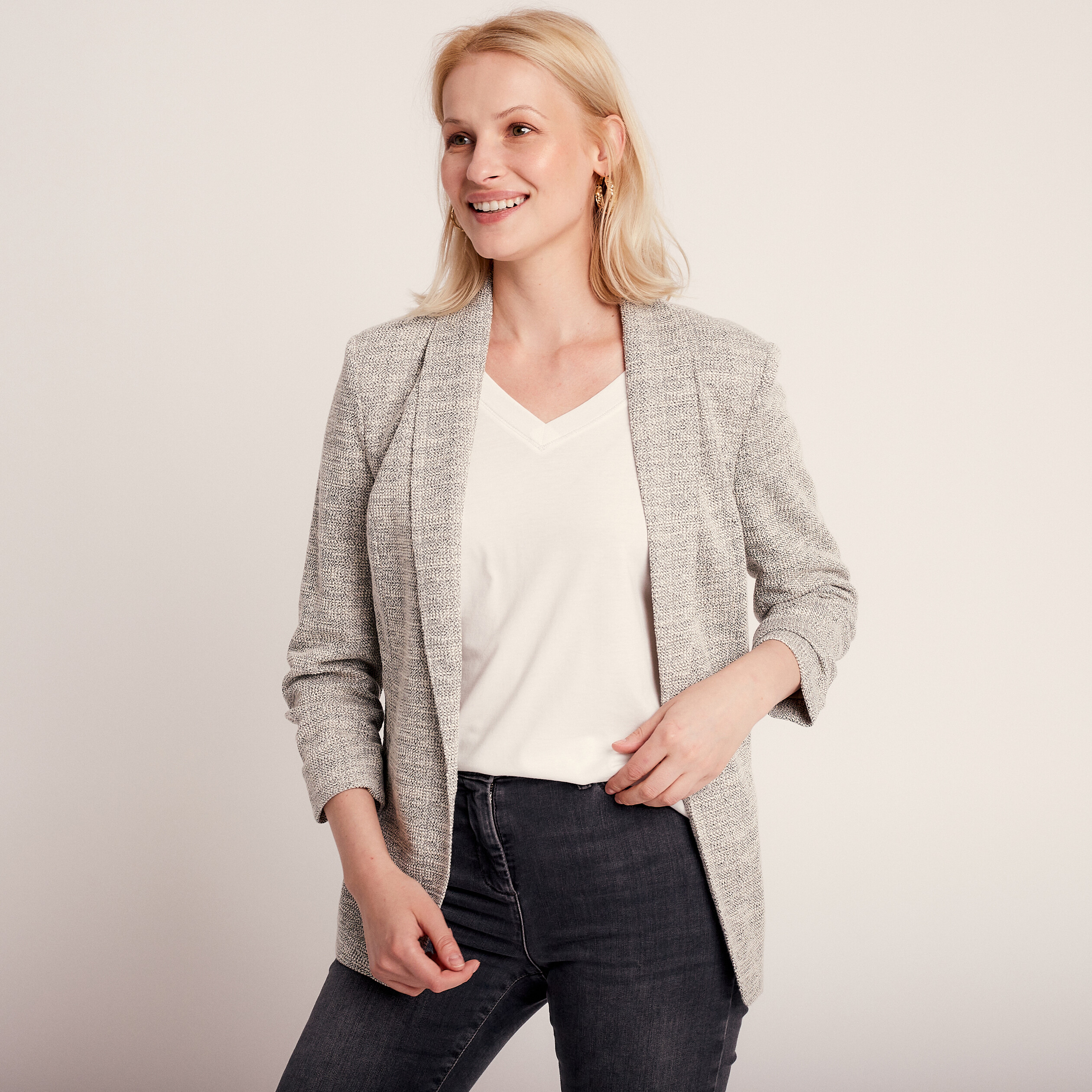 Veste esprit tailleur droite gris clair femme