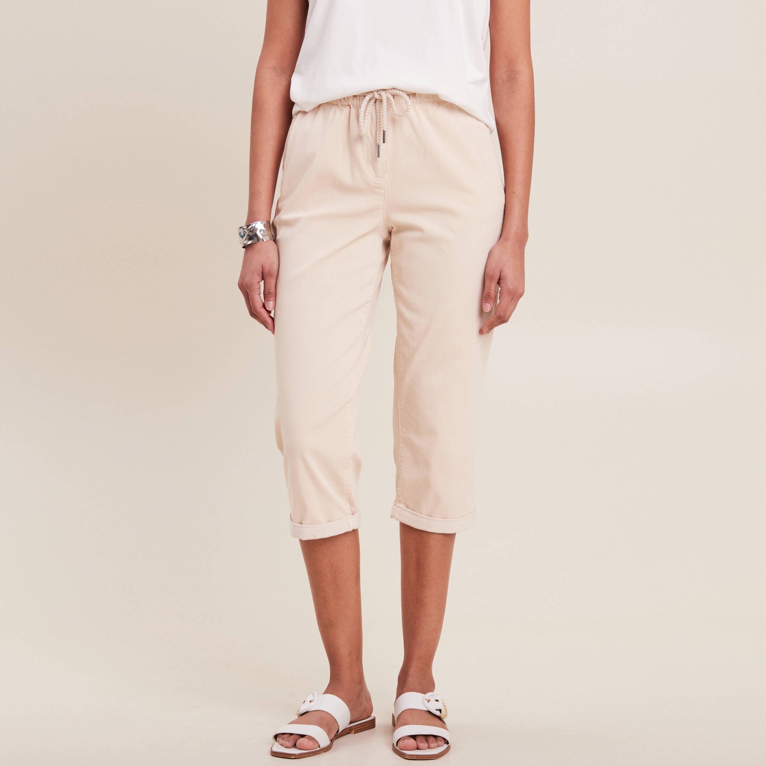 Pantacourt large taille haute ivoire femme Bréal