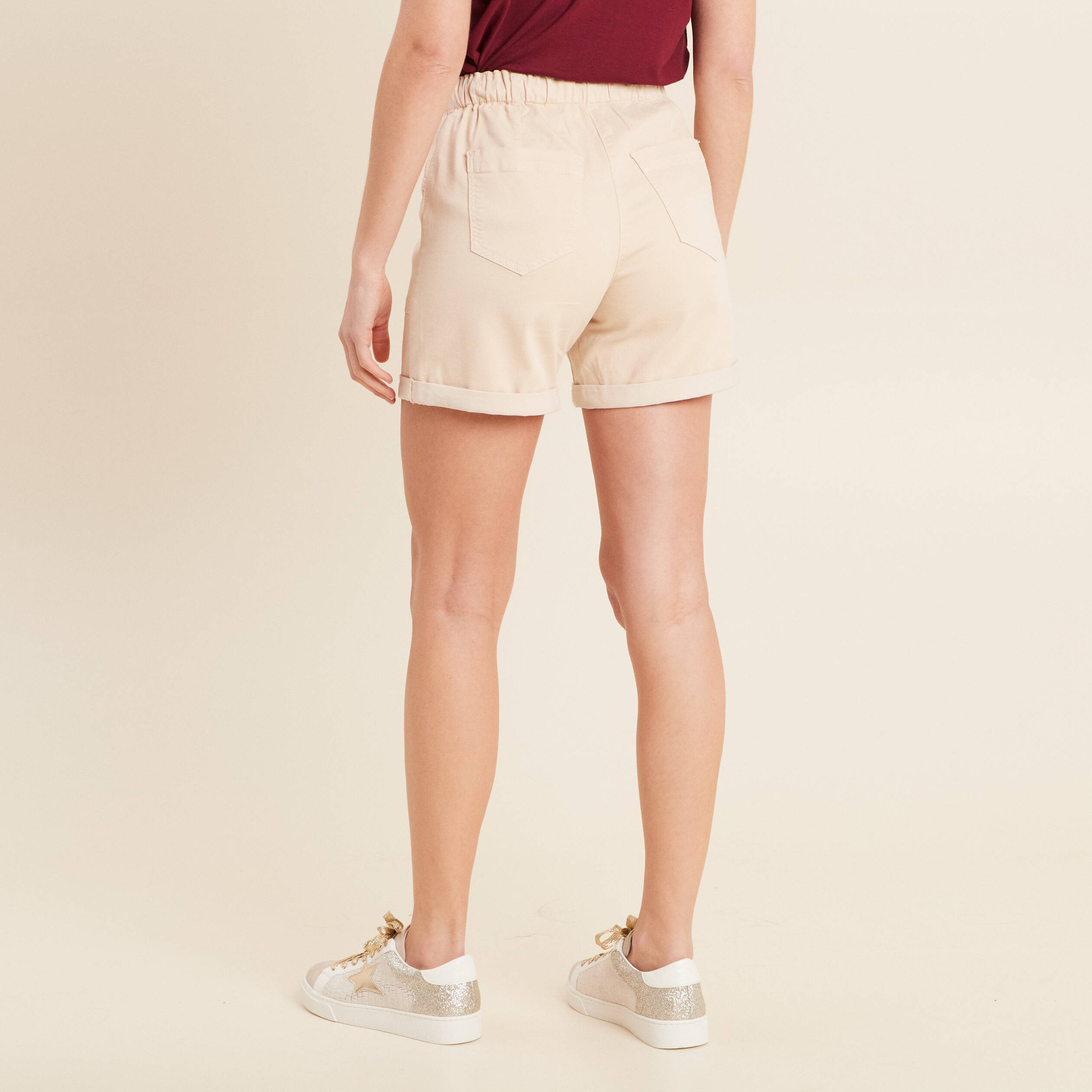 short droit taille elastiquee ivoire femme Short droit taille élastiquée ivoire femme