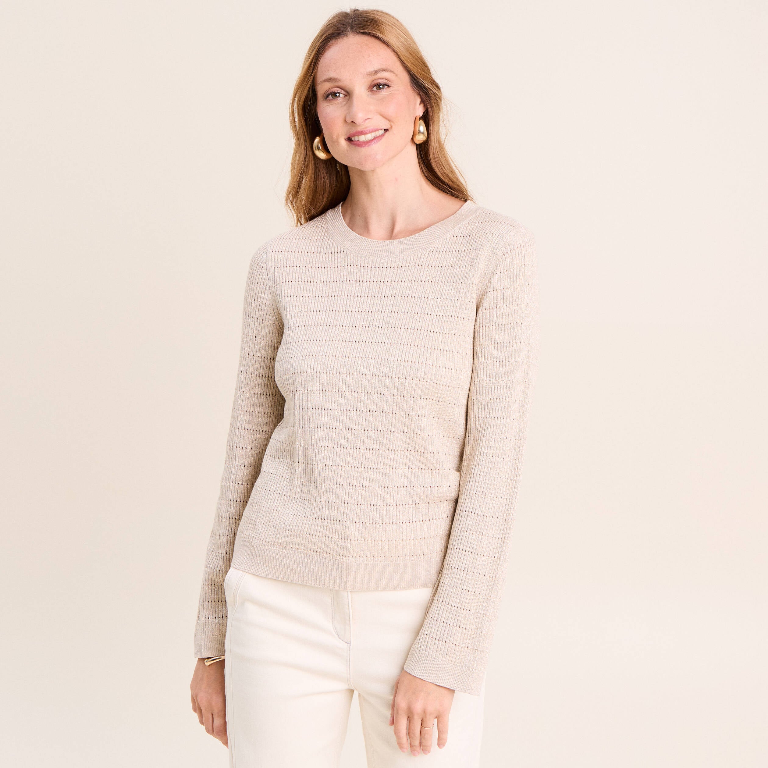 Pull manches longues col rond brillant couleur or femme