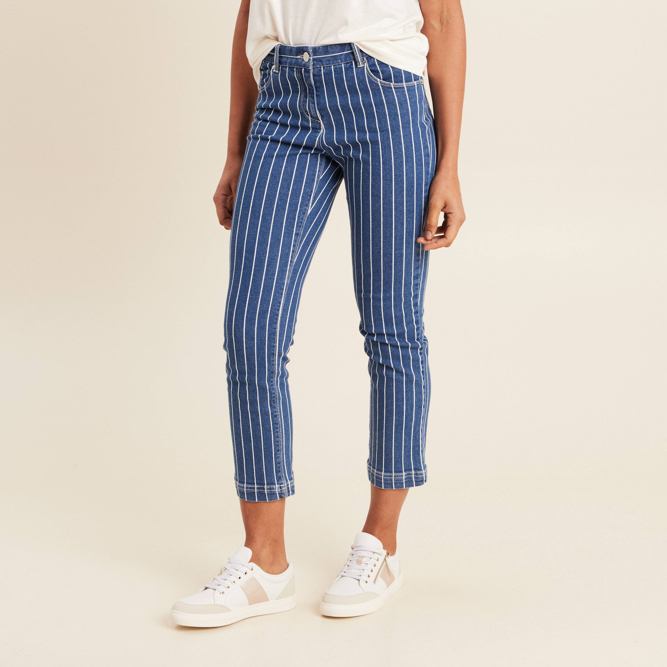 Jean droit taille basculée denim stone femme