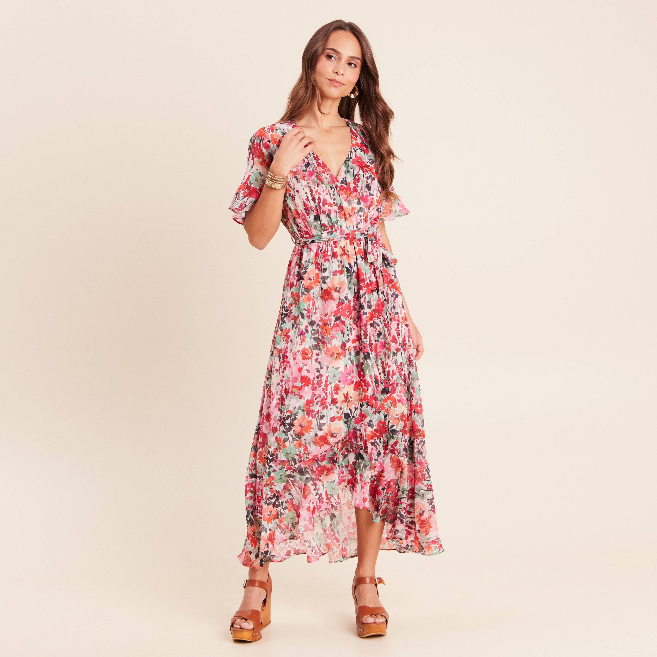 Robe longue portefeuille multicolore femme
