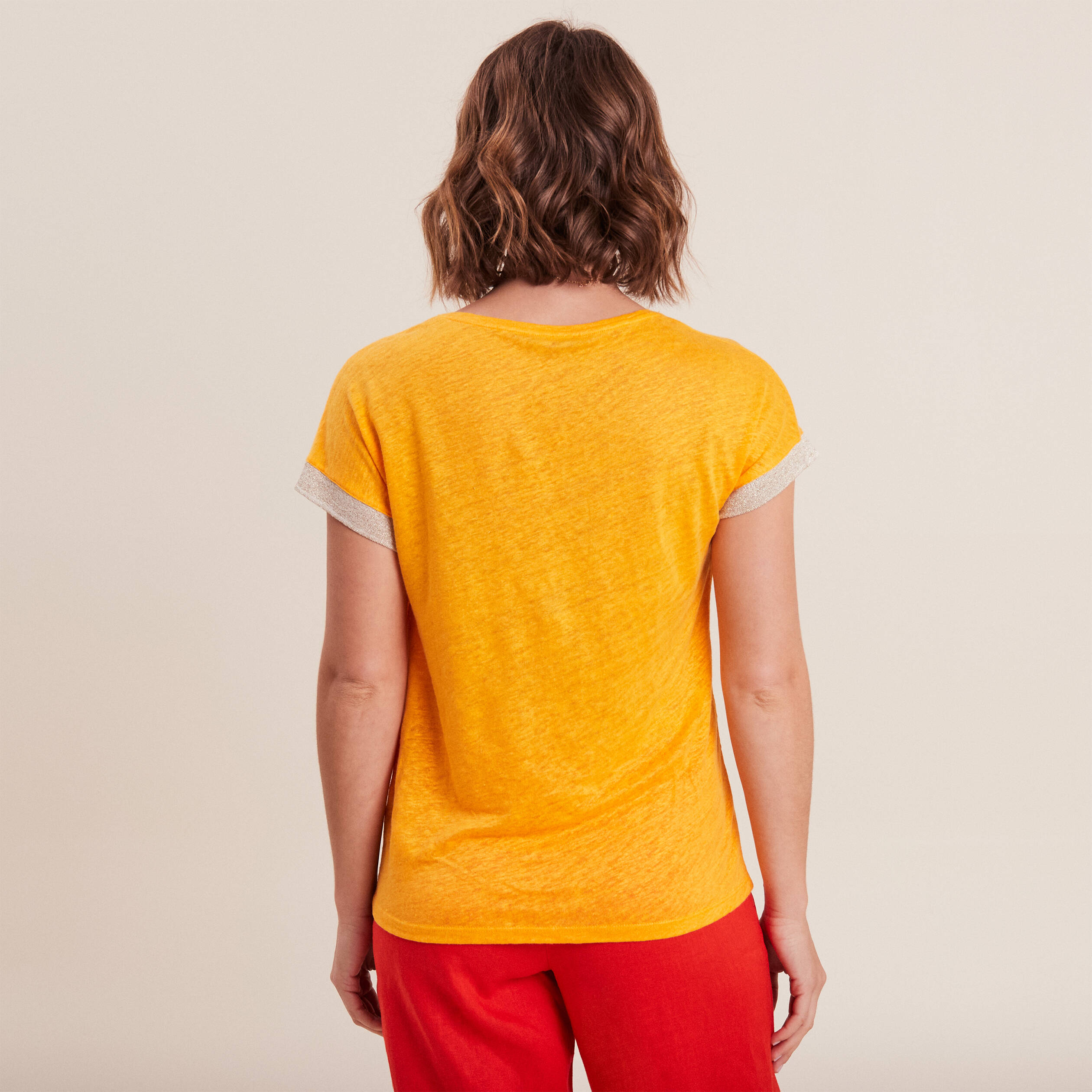T-shirt manches courtes jaune or femme