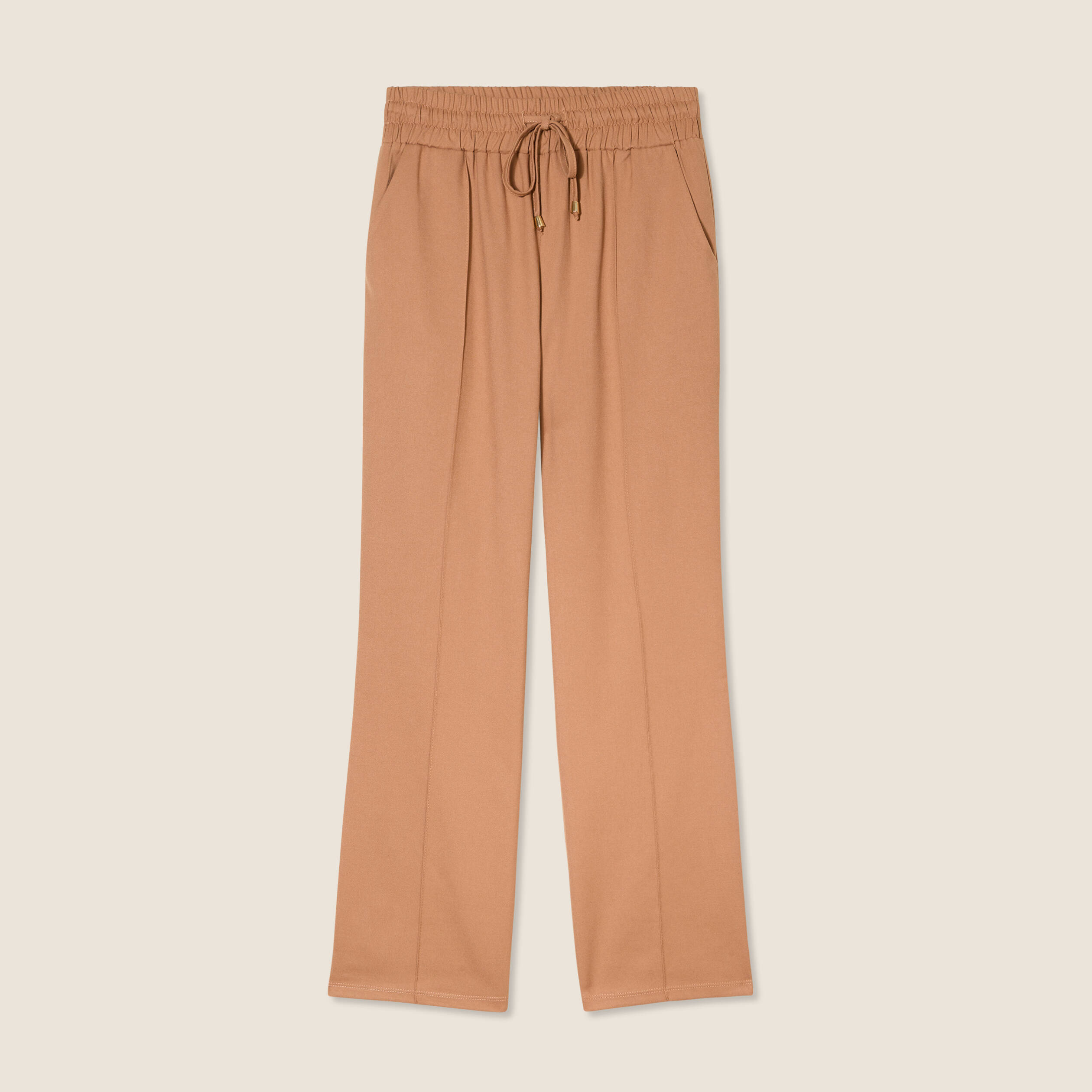 Pantalon droit taille haute camel femme