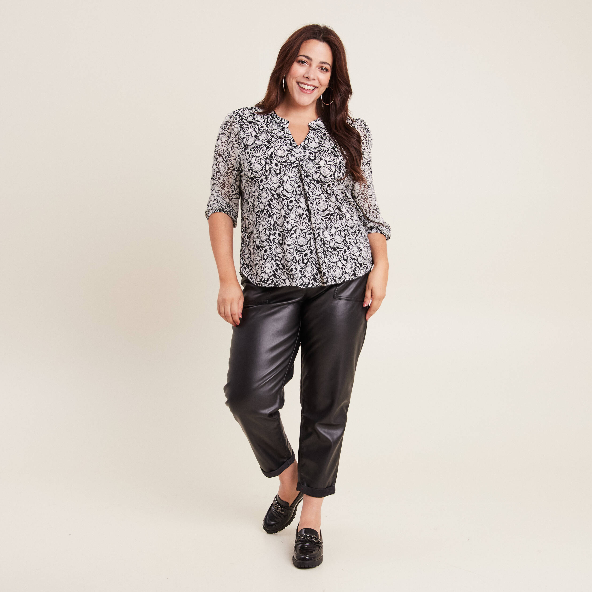 Blouse manches 3/4 noir femme