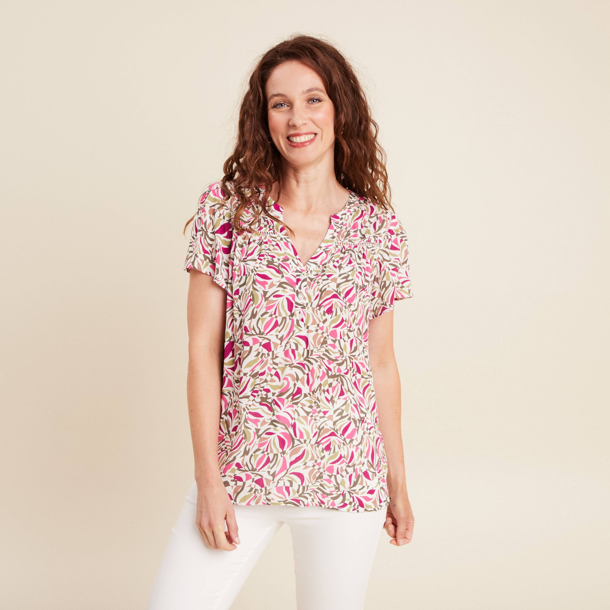 blouse crepe manches courtes vert kaki femme Blouse crêpe manches courtes vert kaki femme