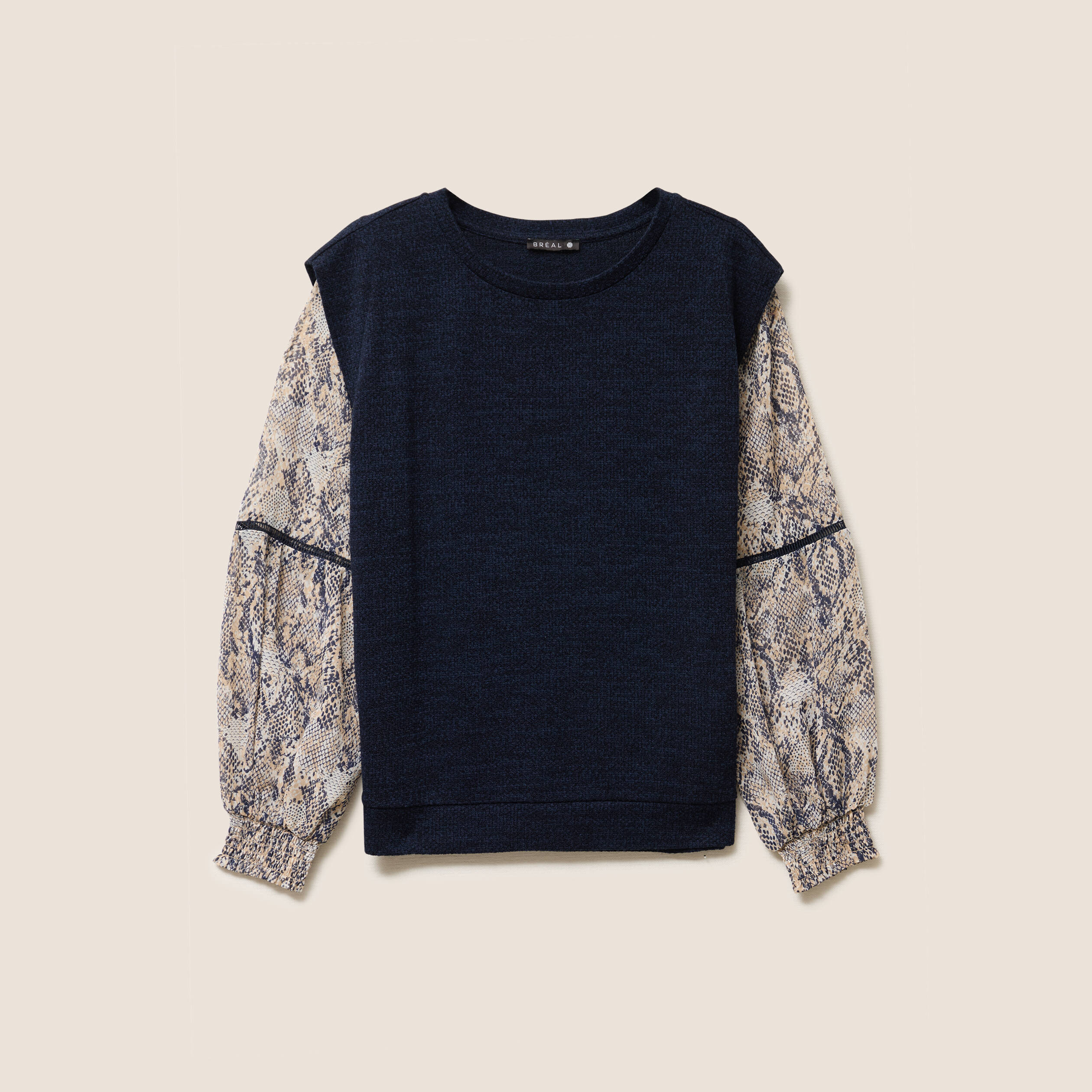 T-shirt col rond manches longues bleu marine femme