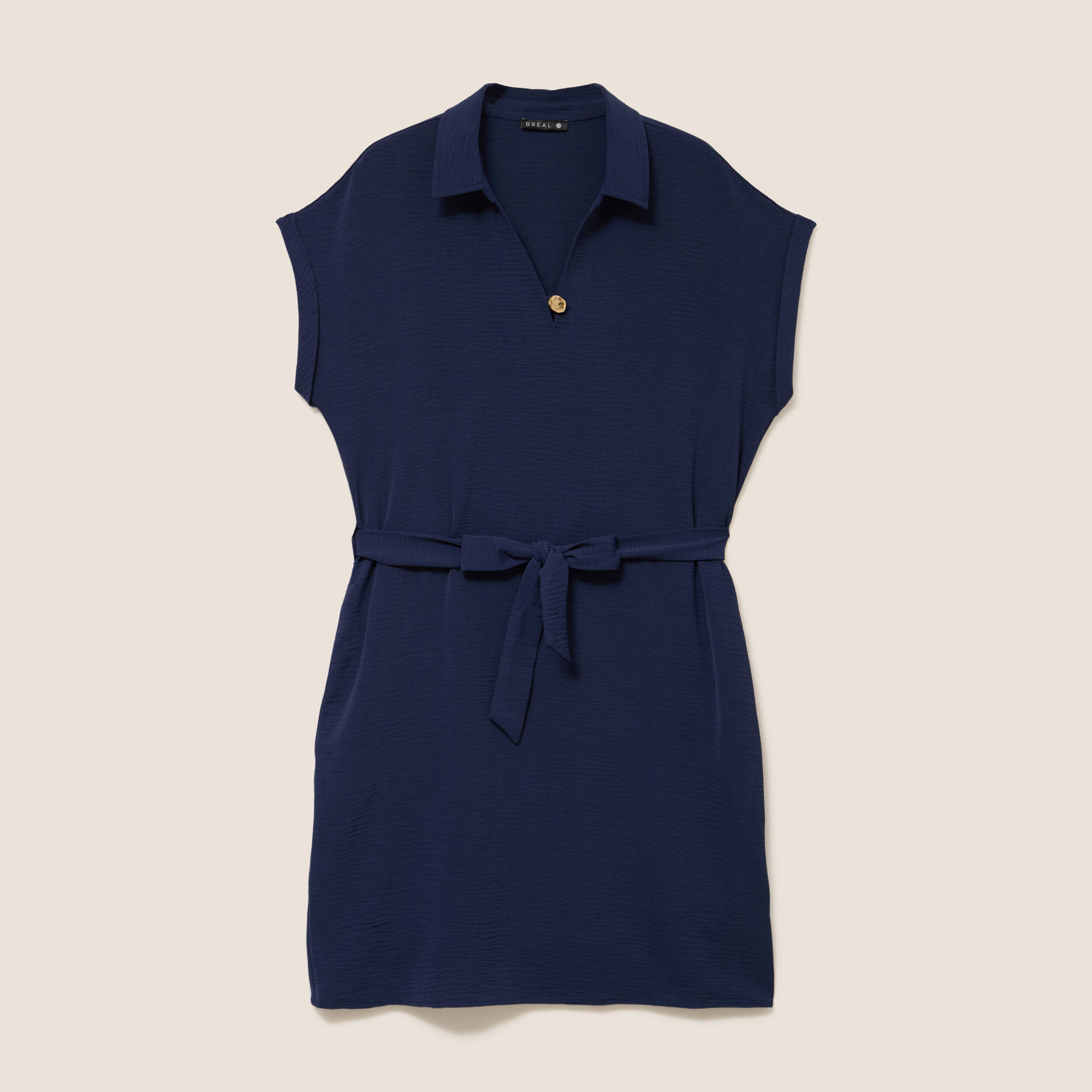 Robe droite courte manches courtes bleu marine femme