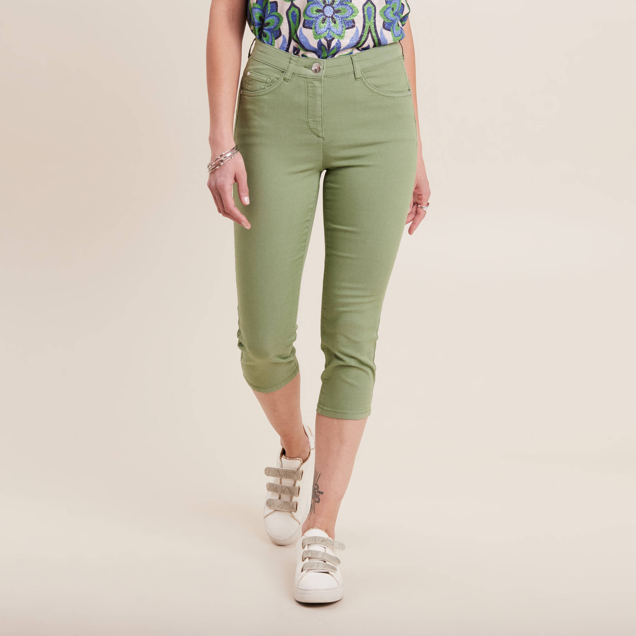 Pantacourt droit taille standard vert femme