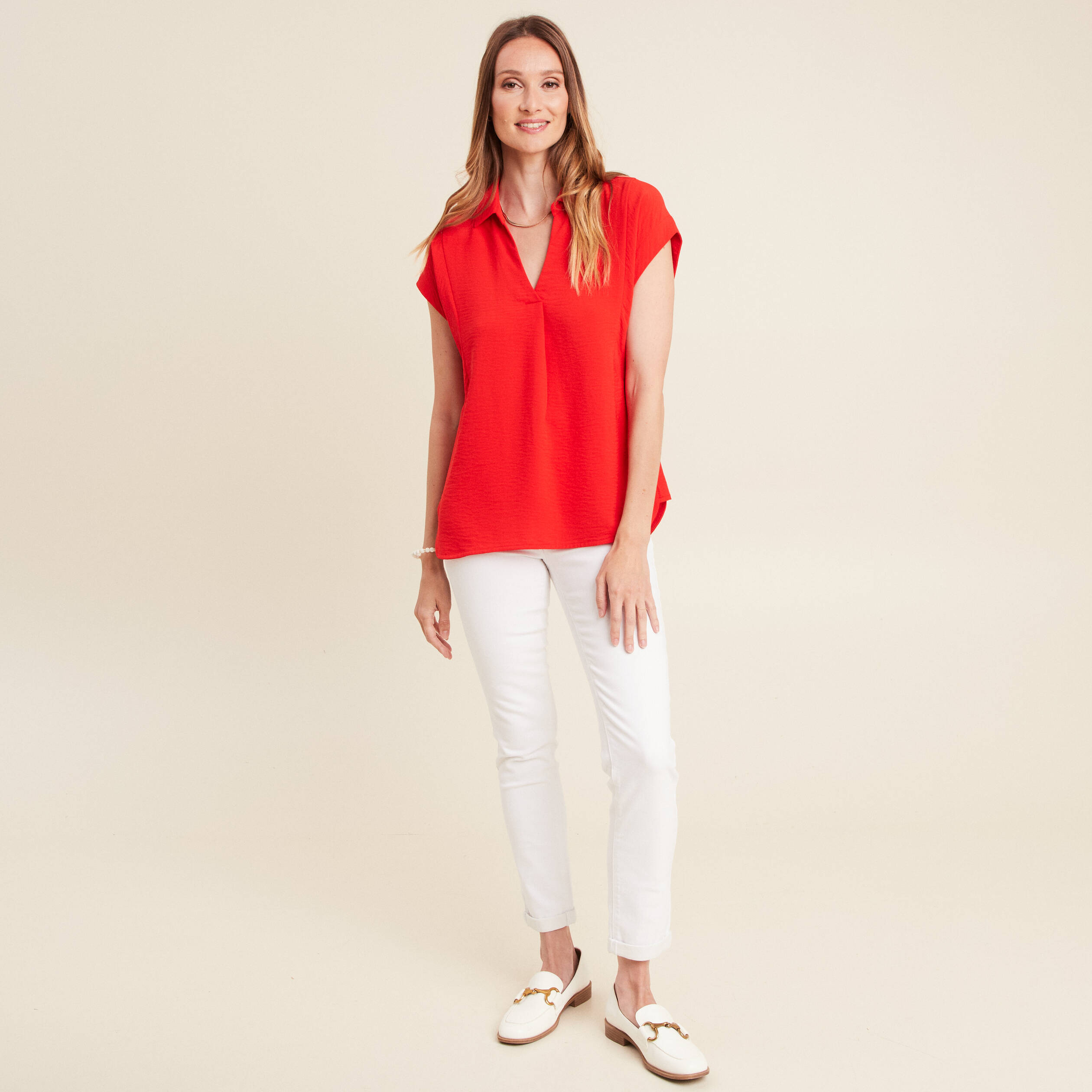 Blouse manches courtes rouge femme