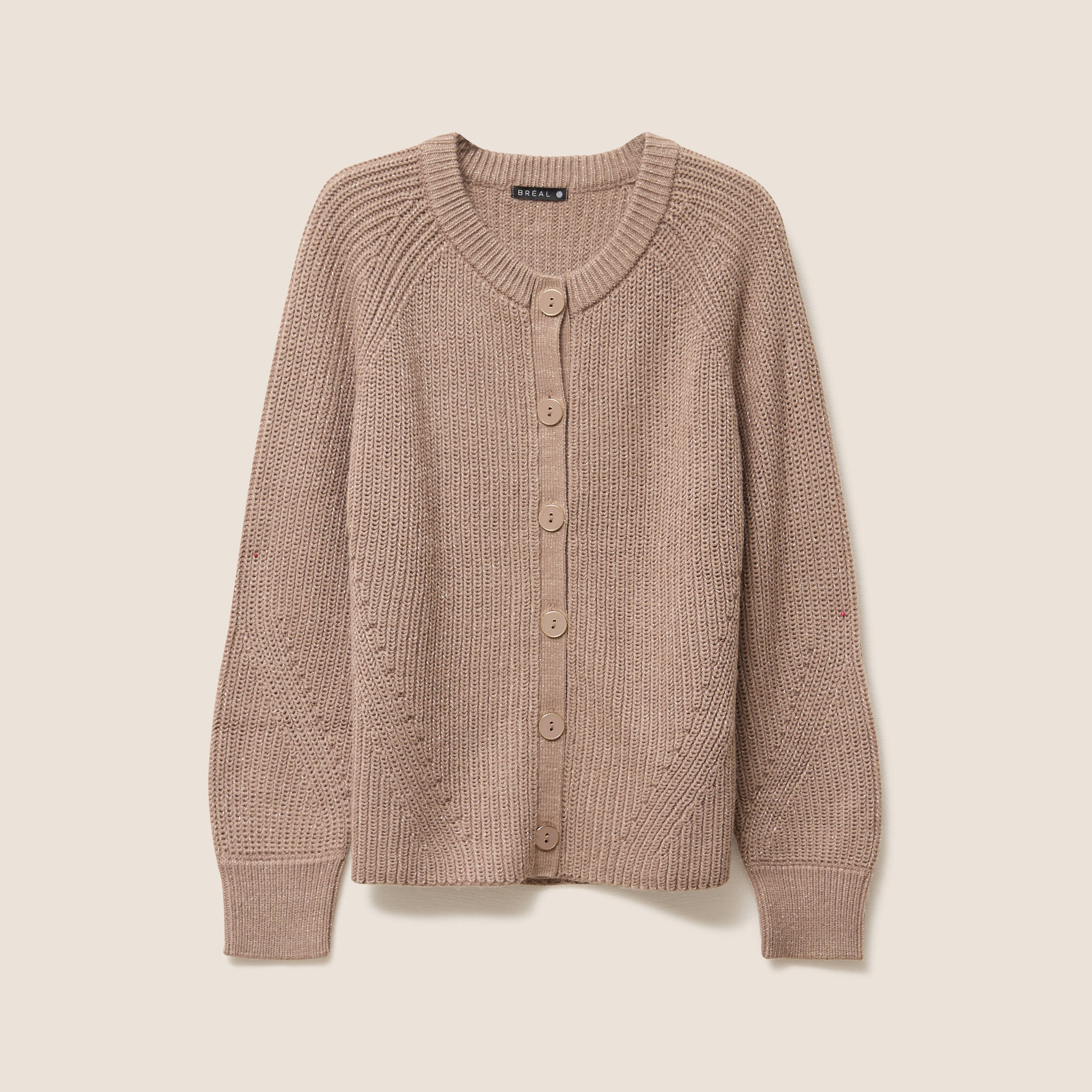 Gilet droit mi-long col rond taupe femme