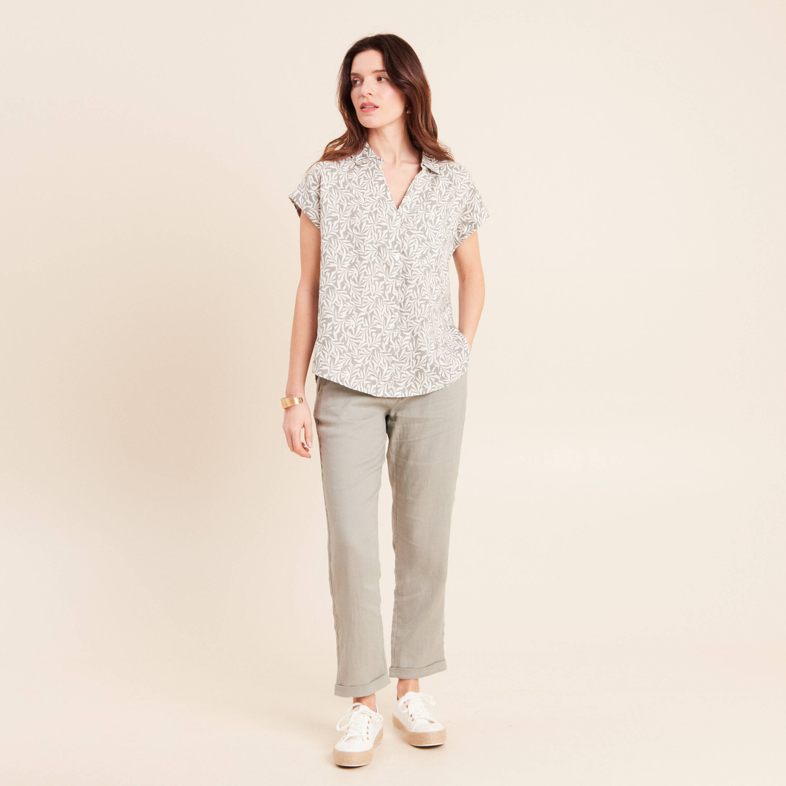 Chemise sans manches vert kaki femme