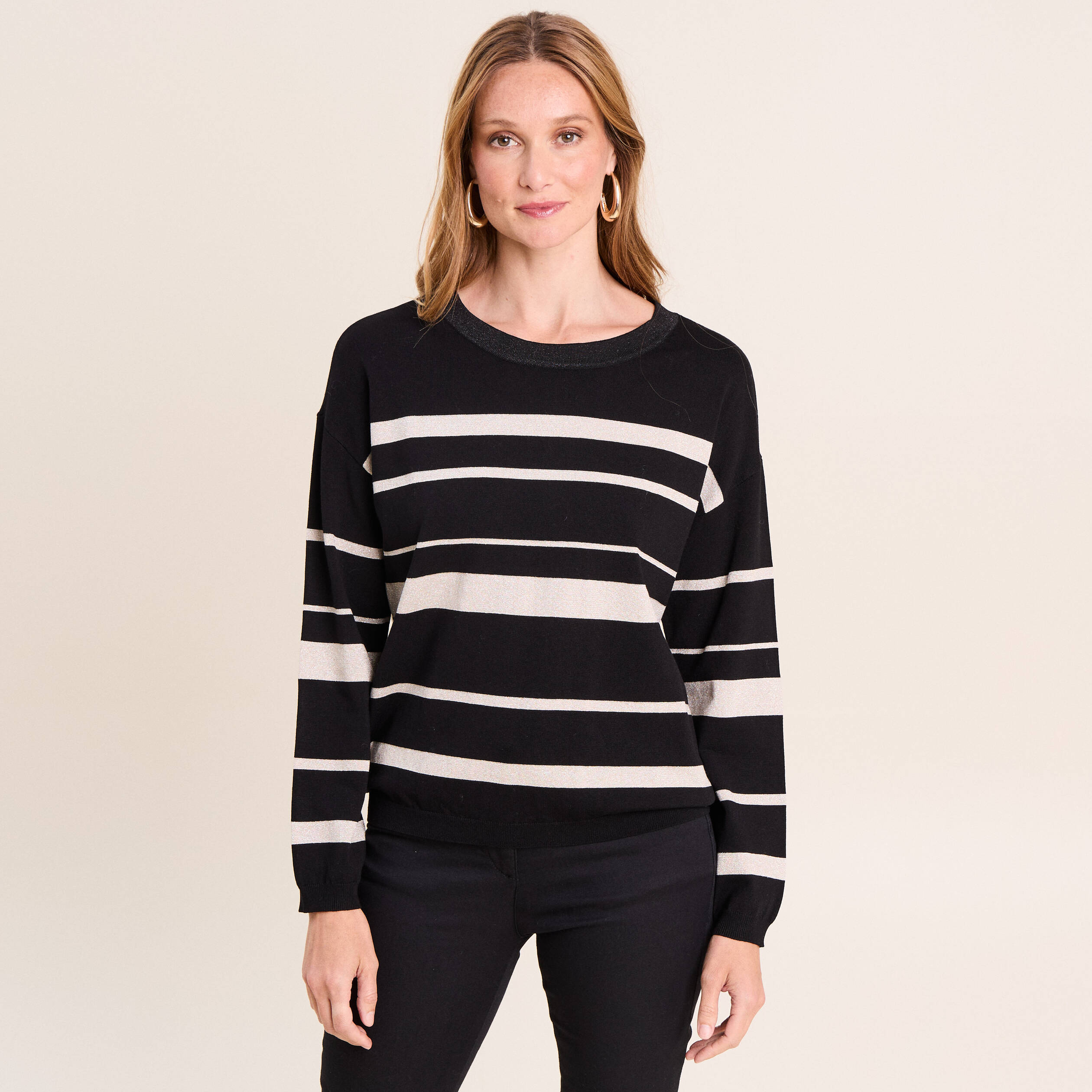 Pull col rond noir femme