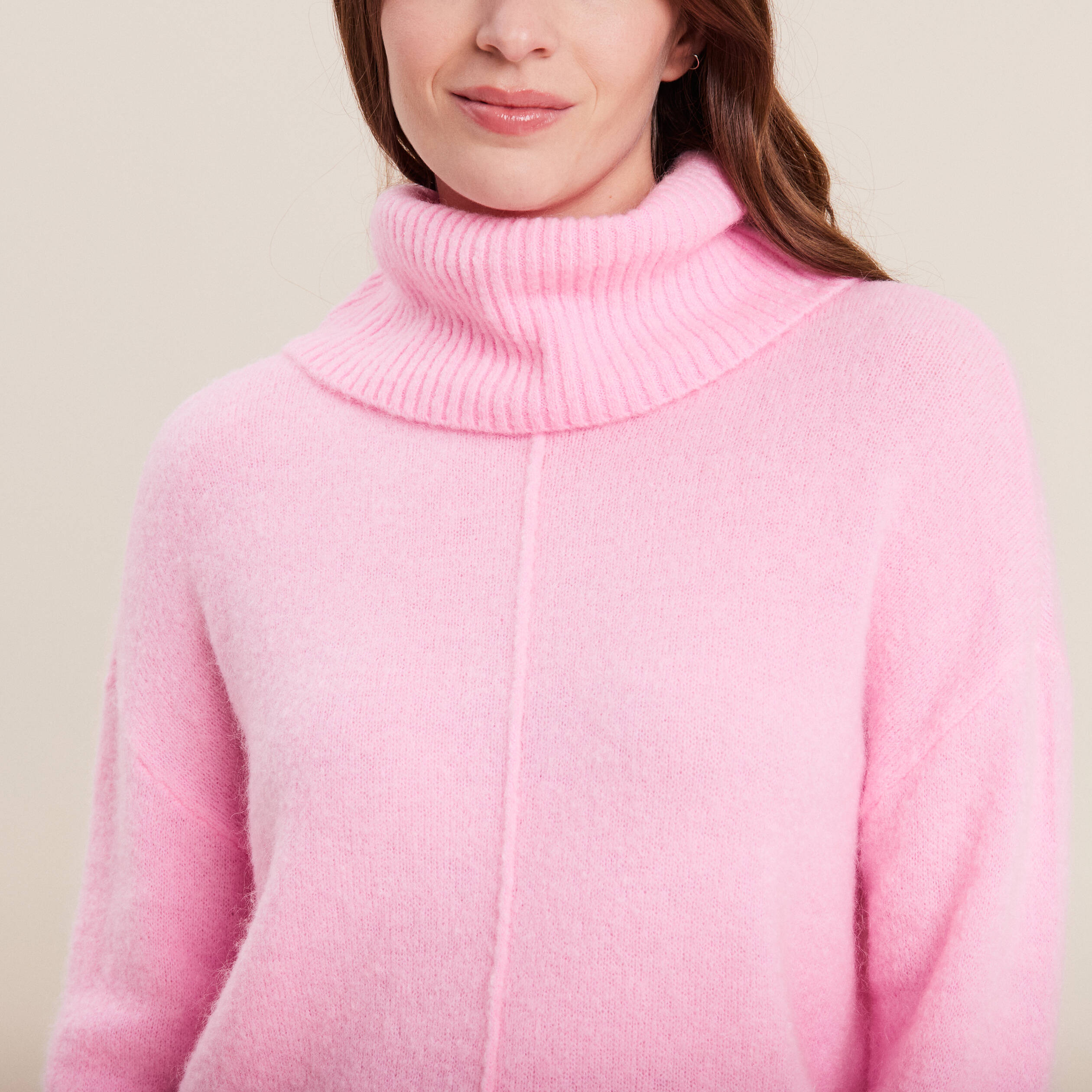 Pull manches longues rose vif femme